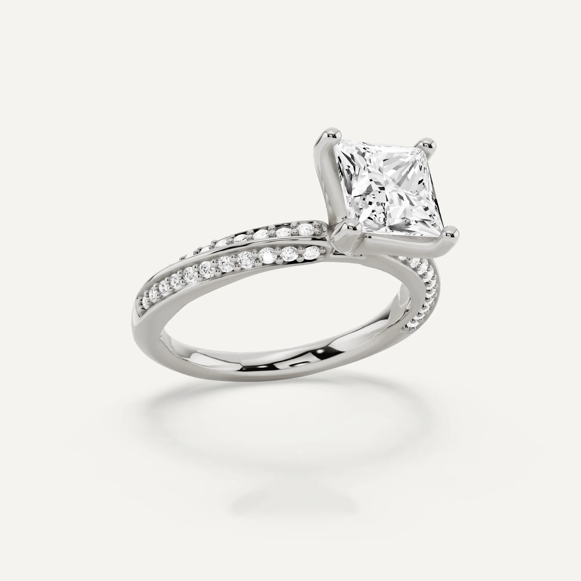 1 3/4 ctw Princess Diamond Spiral Twist Side Stone Engagement Ring