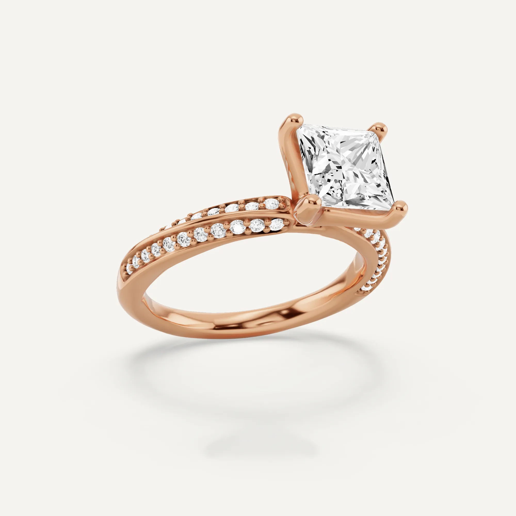1 3/4 ctw Princess Diamond Spiral Twist Side Stone Engagement Ring