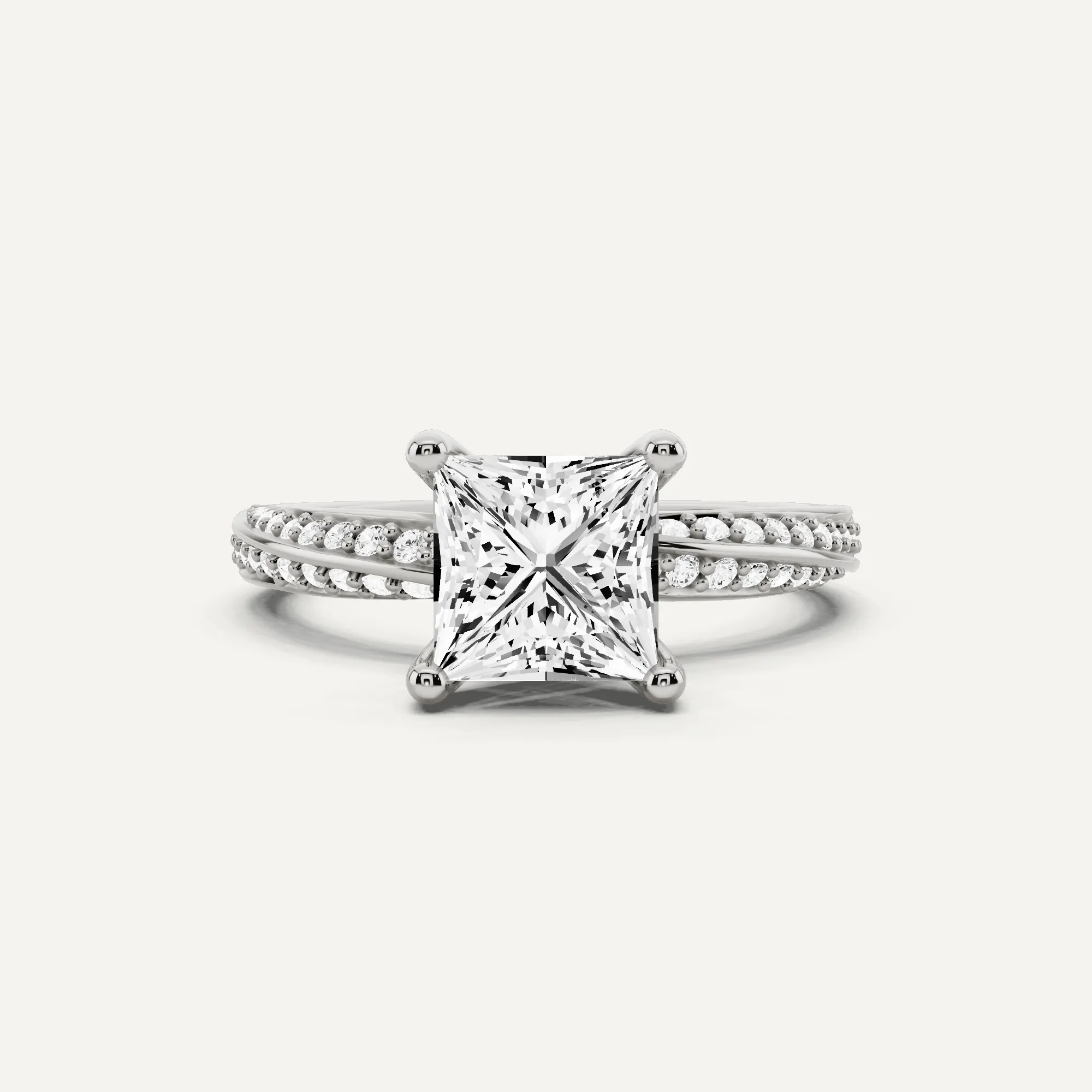 1 3/4 ctw Princess Diamond Spiral Twist Side Stone Engagement Ring