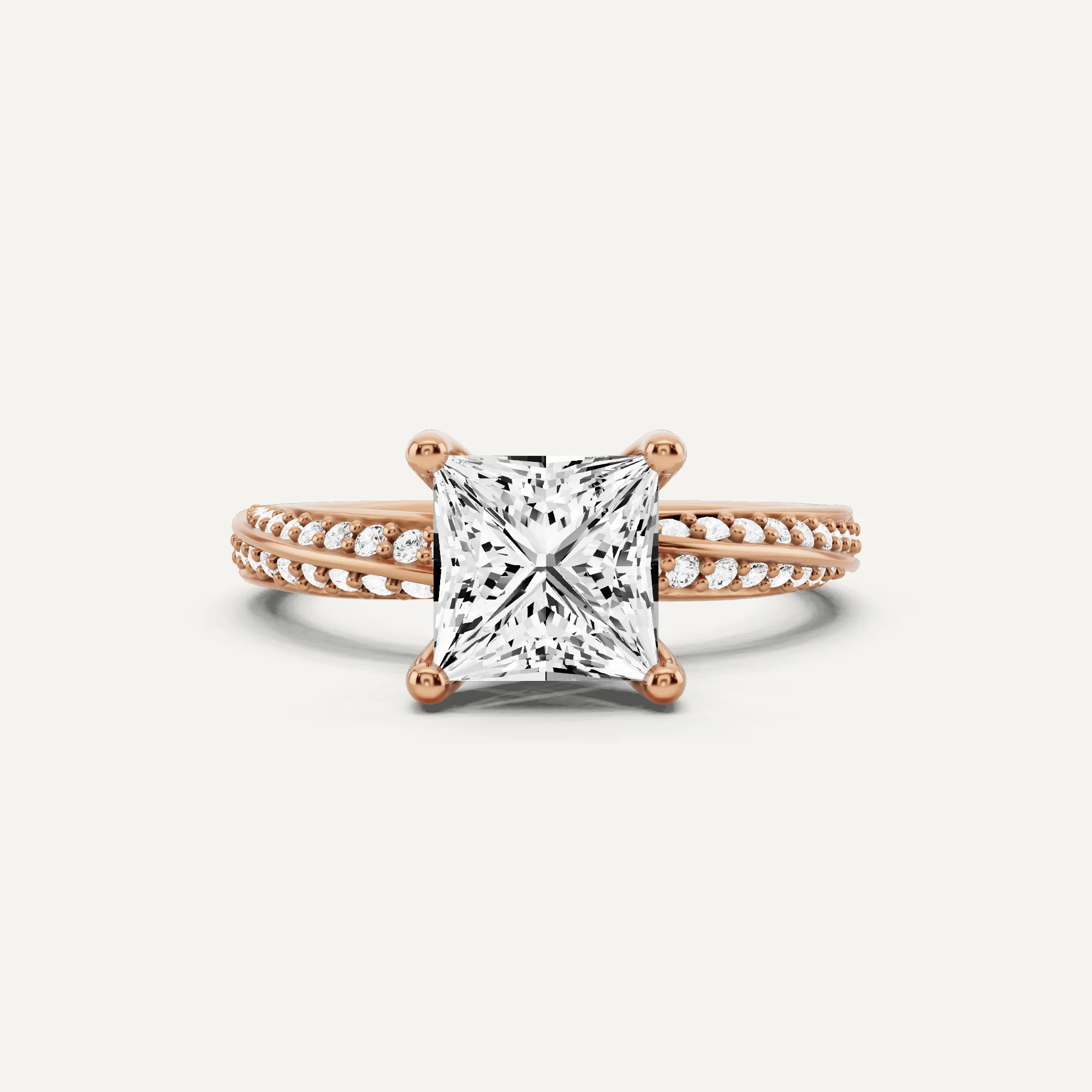 1 3/4 ctw Princess Diamond Spiral Twist Side Stone Engagement Ring