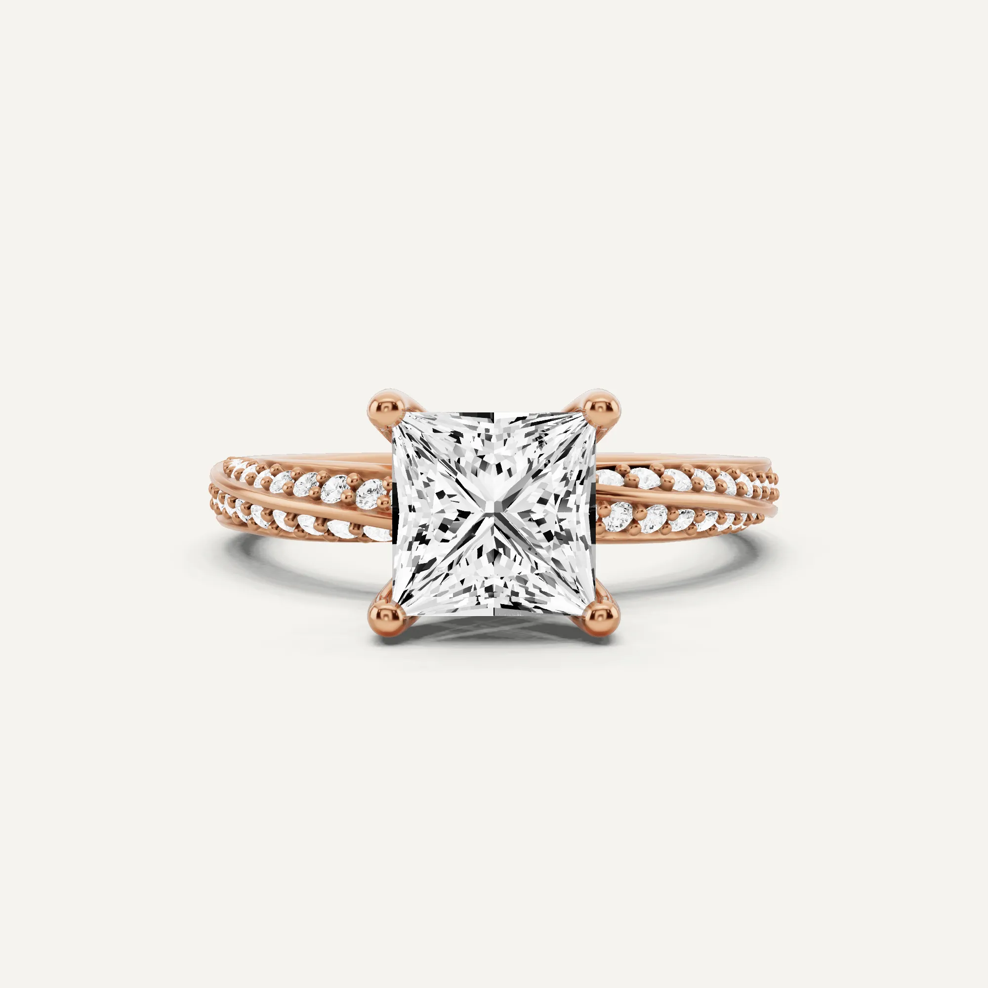 1 3/4 ctw Princess Diamond Spiral Twist Side Stone Engagement Ring