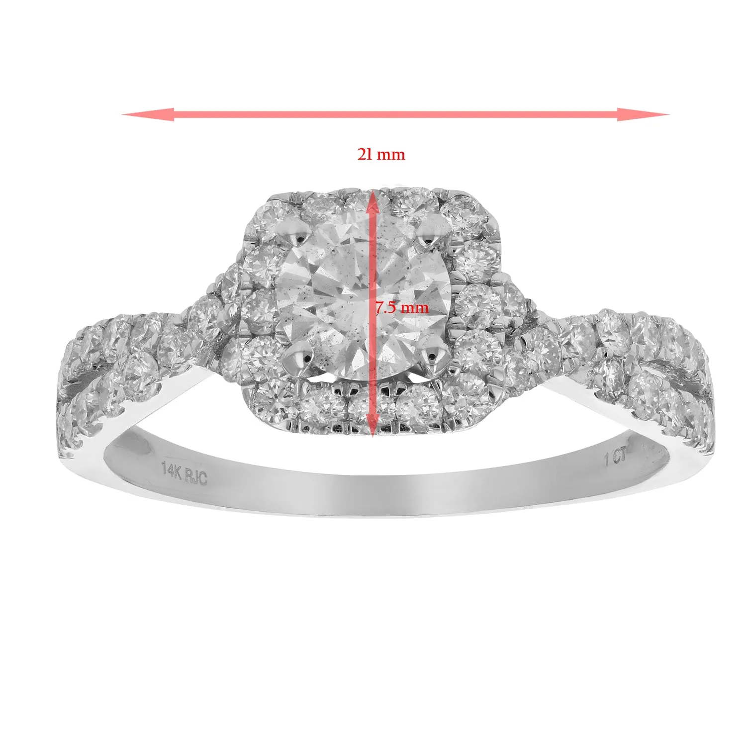 1 cttw Halo Criss Cross Diamond Engagement Ring in 14K White Gold