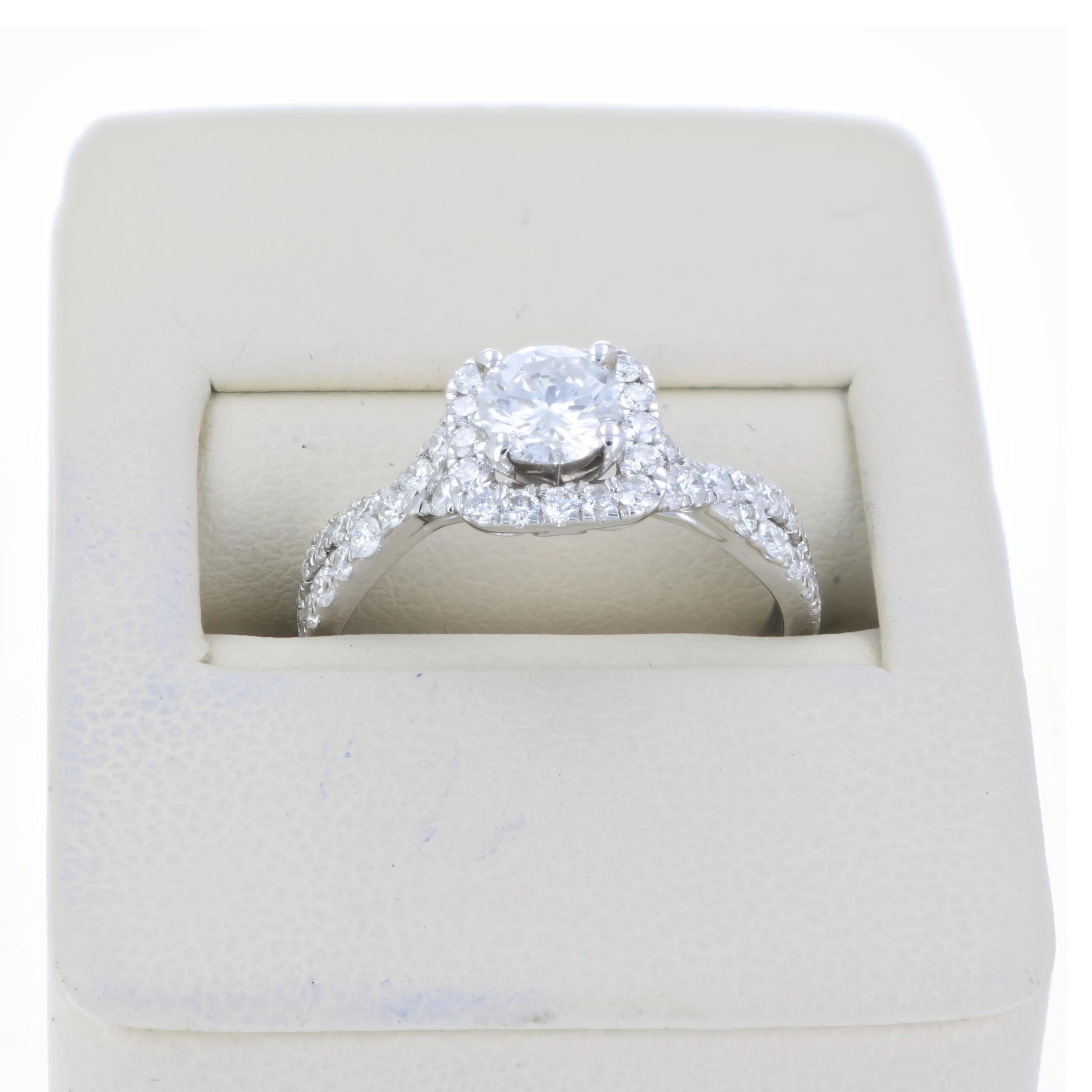 1 cttw Halo Criss Cross Diamond Engagement Ring in 14K White Gold