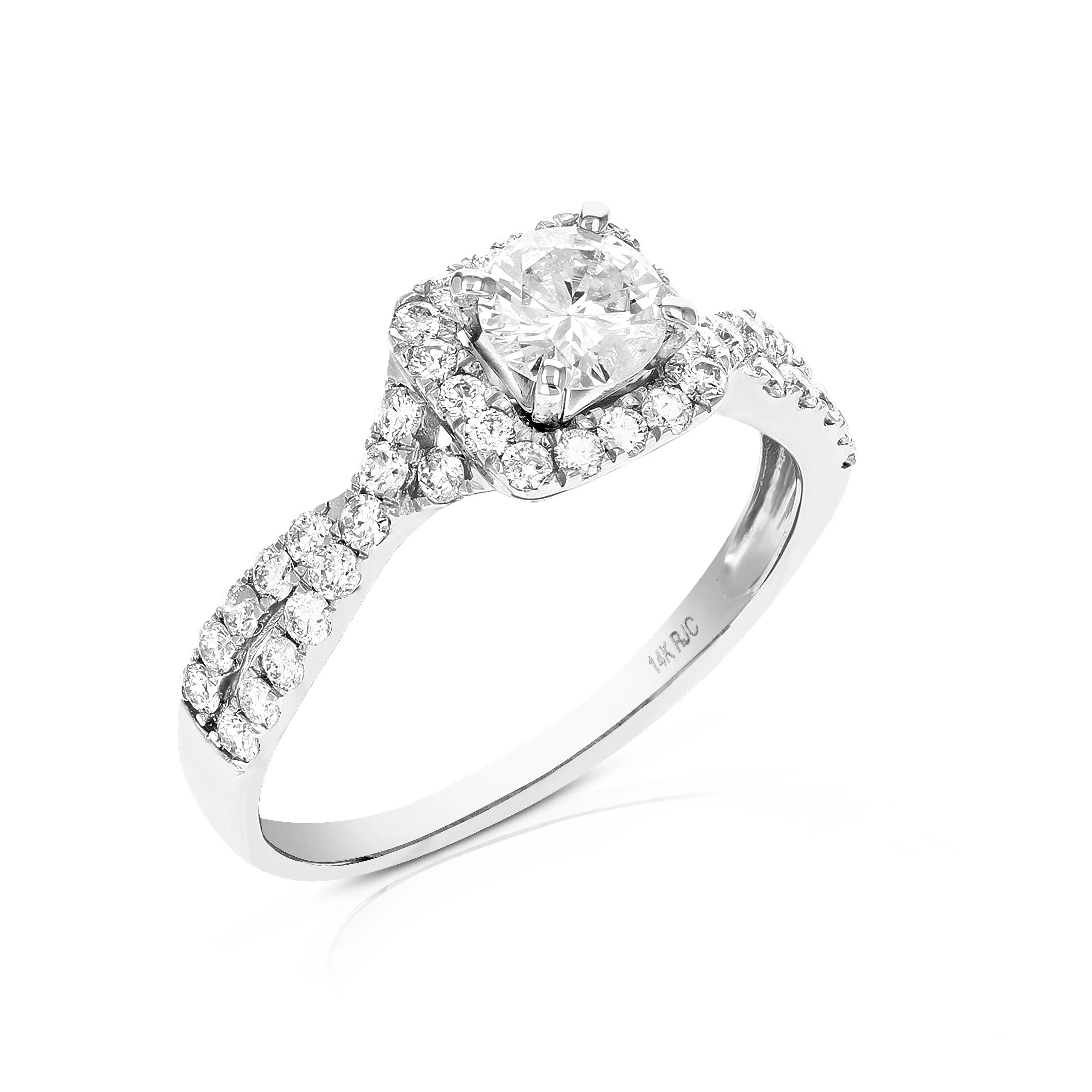 1 cttw Halo Criss Cross Diamond Engagement Ring in 14K White Gold