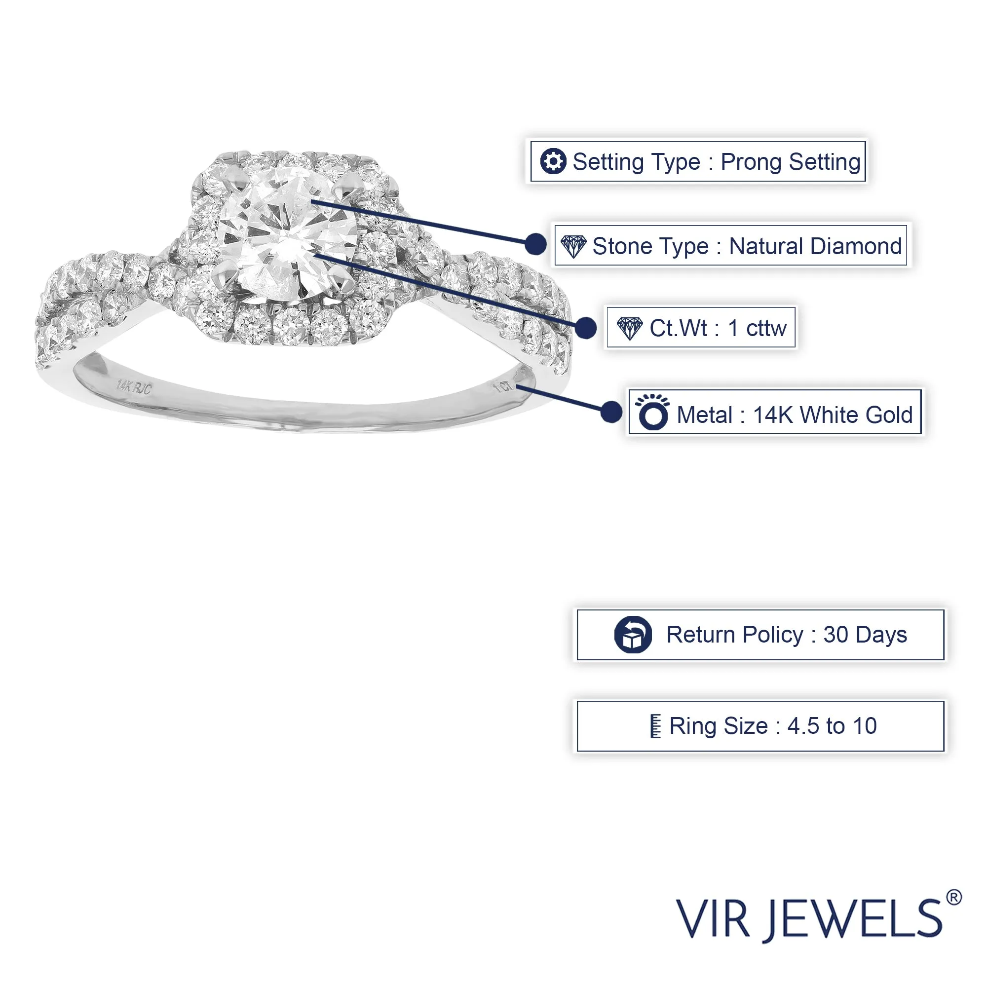 1 cttw Halo Criss Cross Diamond Engagement Ring in 14K White Gold