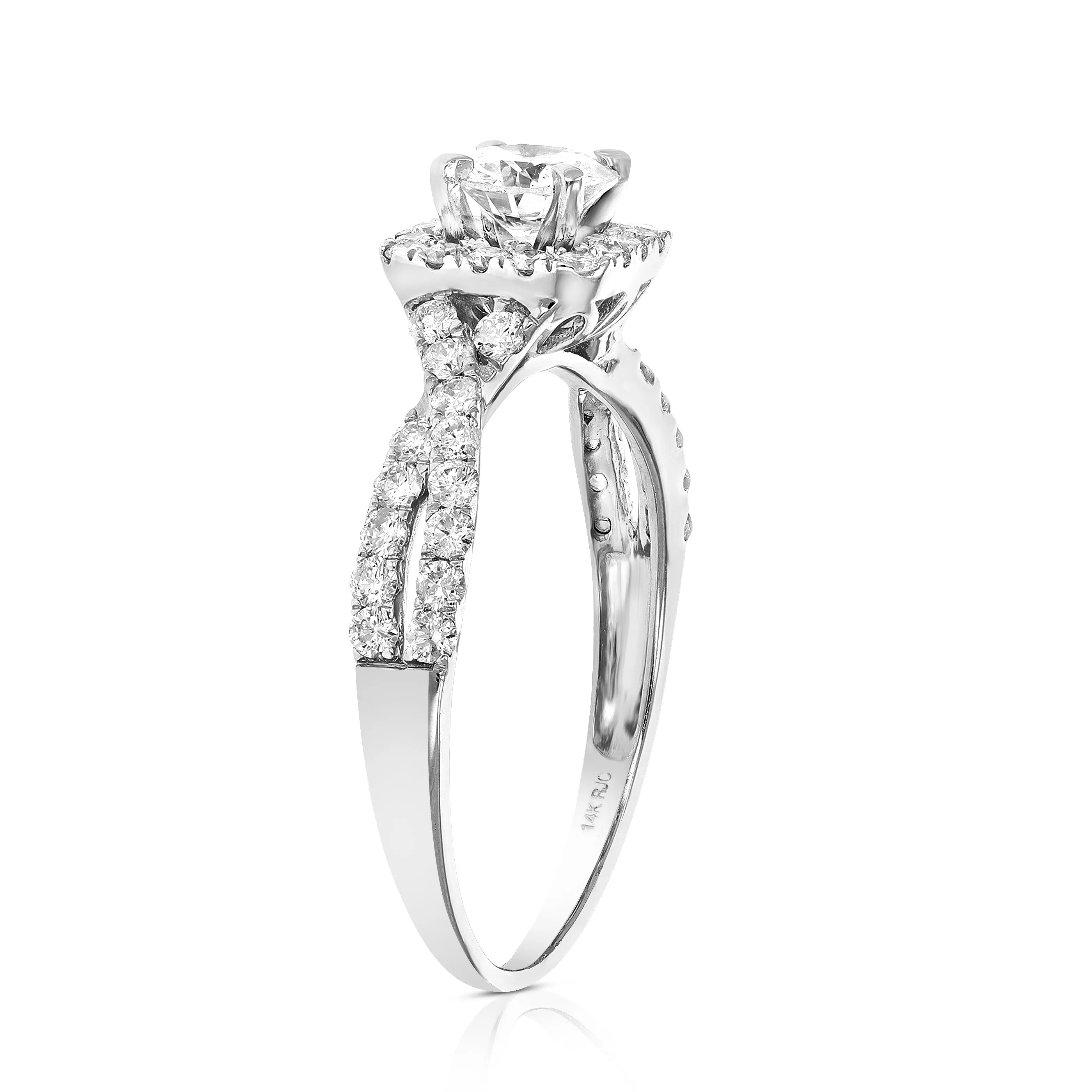 1 cttw Halo Criss Cross Diamond Engagement Ring in 14K White Gold