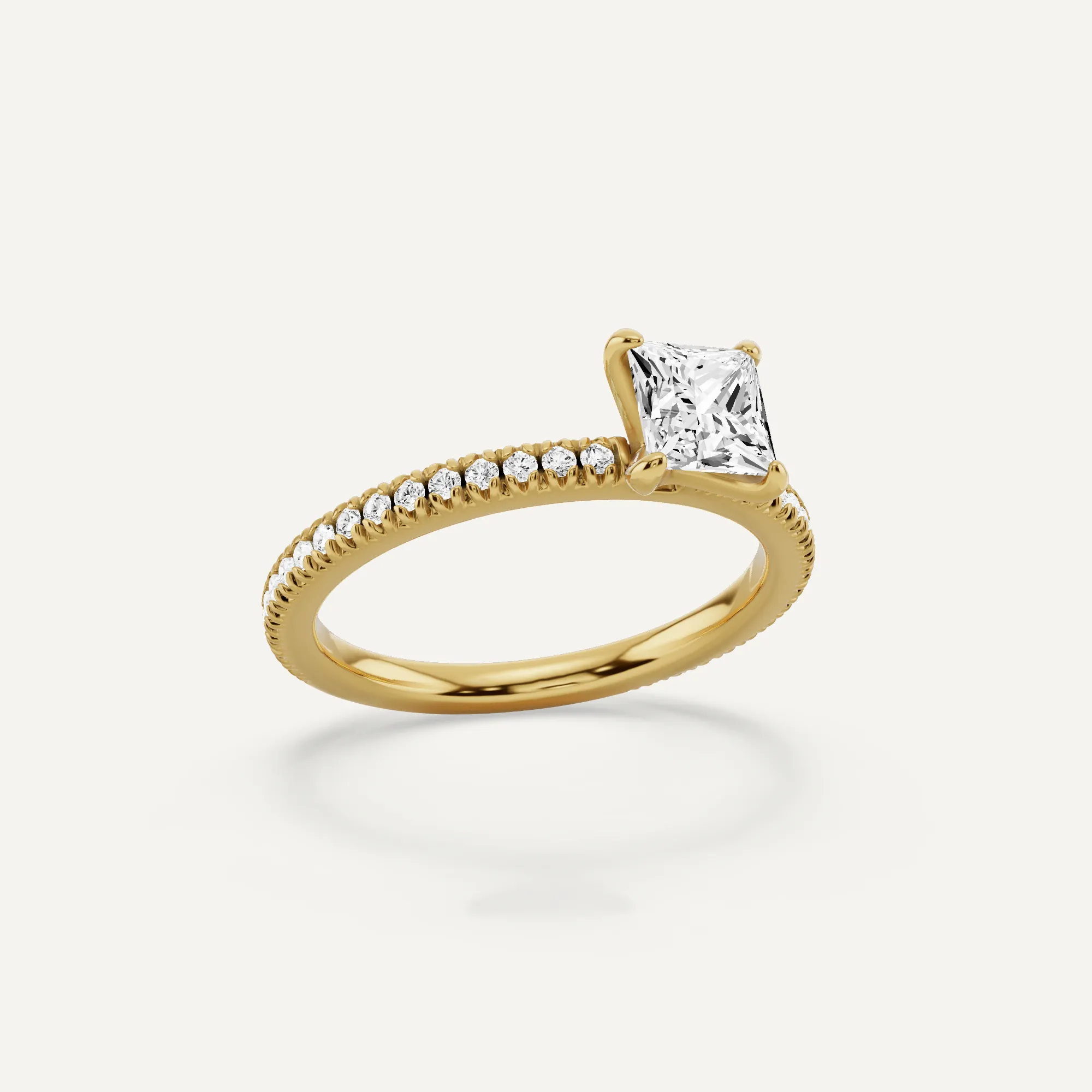 1 ctw Princess Diamond Pave Set Side Stone Engagement Ring