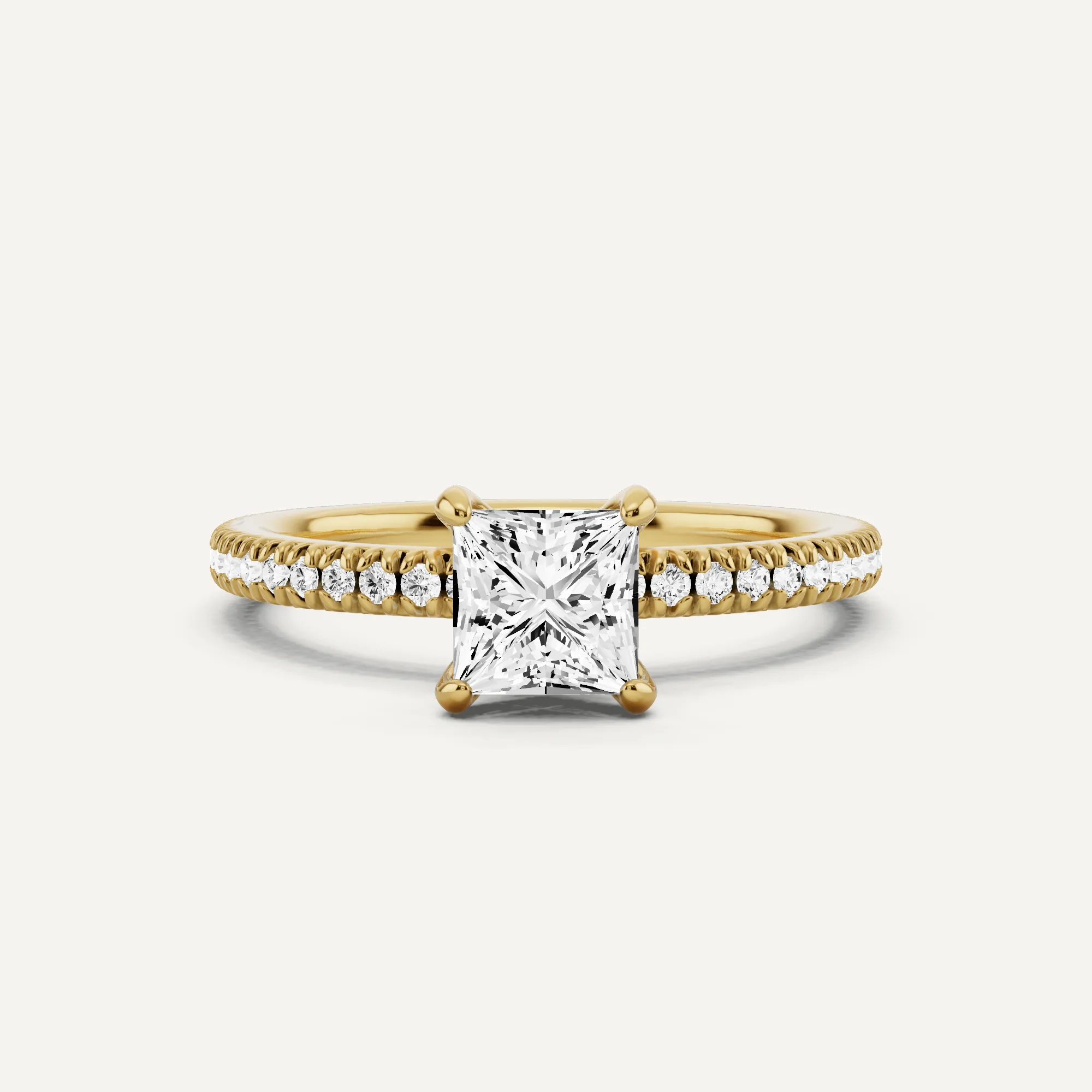 1 ctw Princess Diamond Pave Set Side Stone Engagement Ring