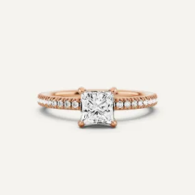 1 ctw Princess Diamond Pave Set Side Stone Engagement Ring