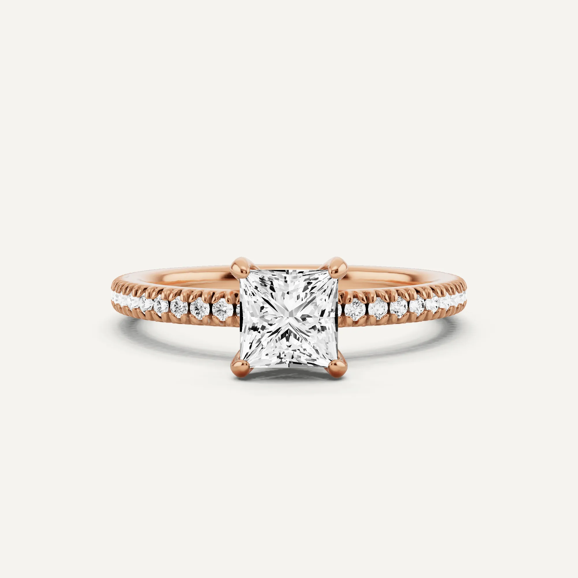 1 ctw Princess Diamond Pave Set Side Stone Engagement Ring