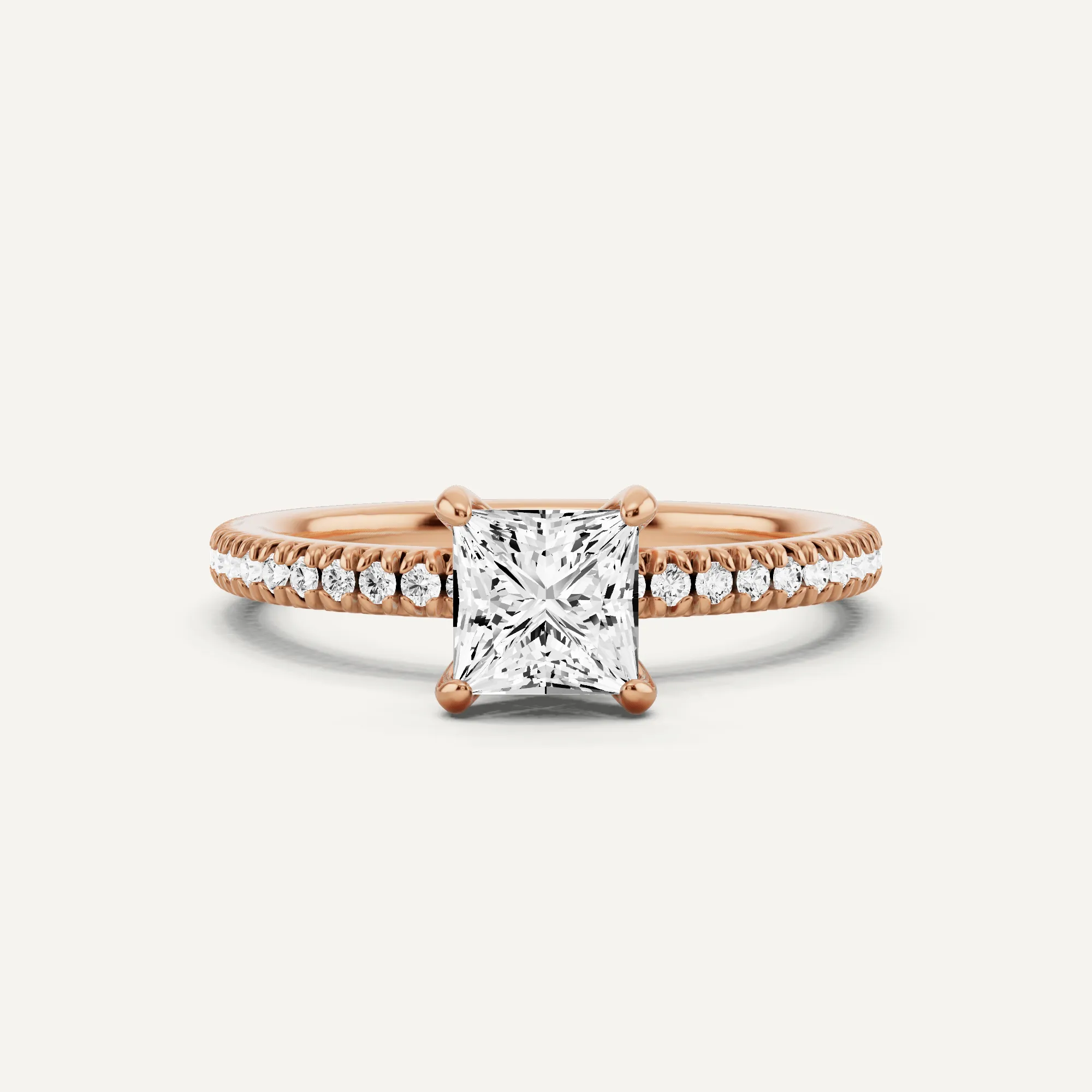 1 ctw Princess Diamond Pave Set Side Stone Engagement Ring