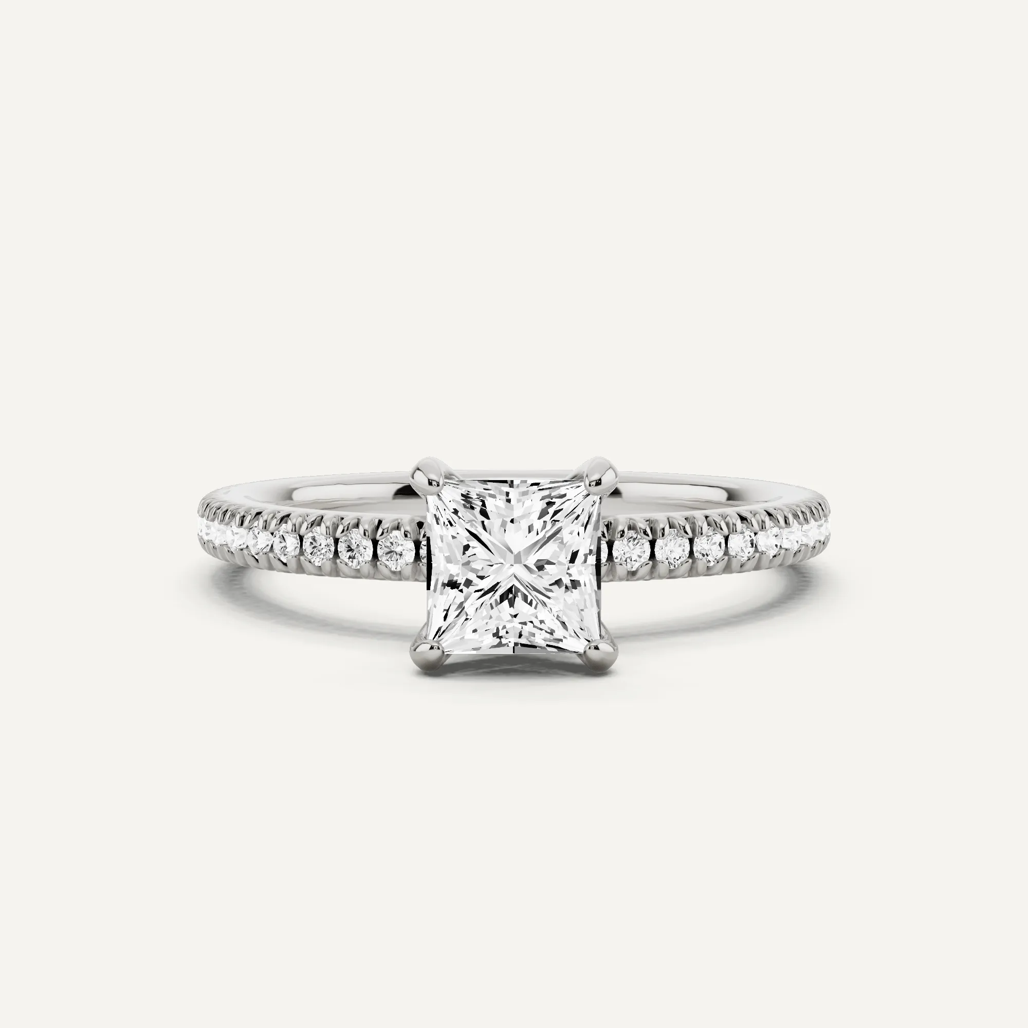 1 ctw Princess Diamond Pave Set Side Stone Engagement Ring