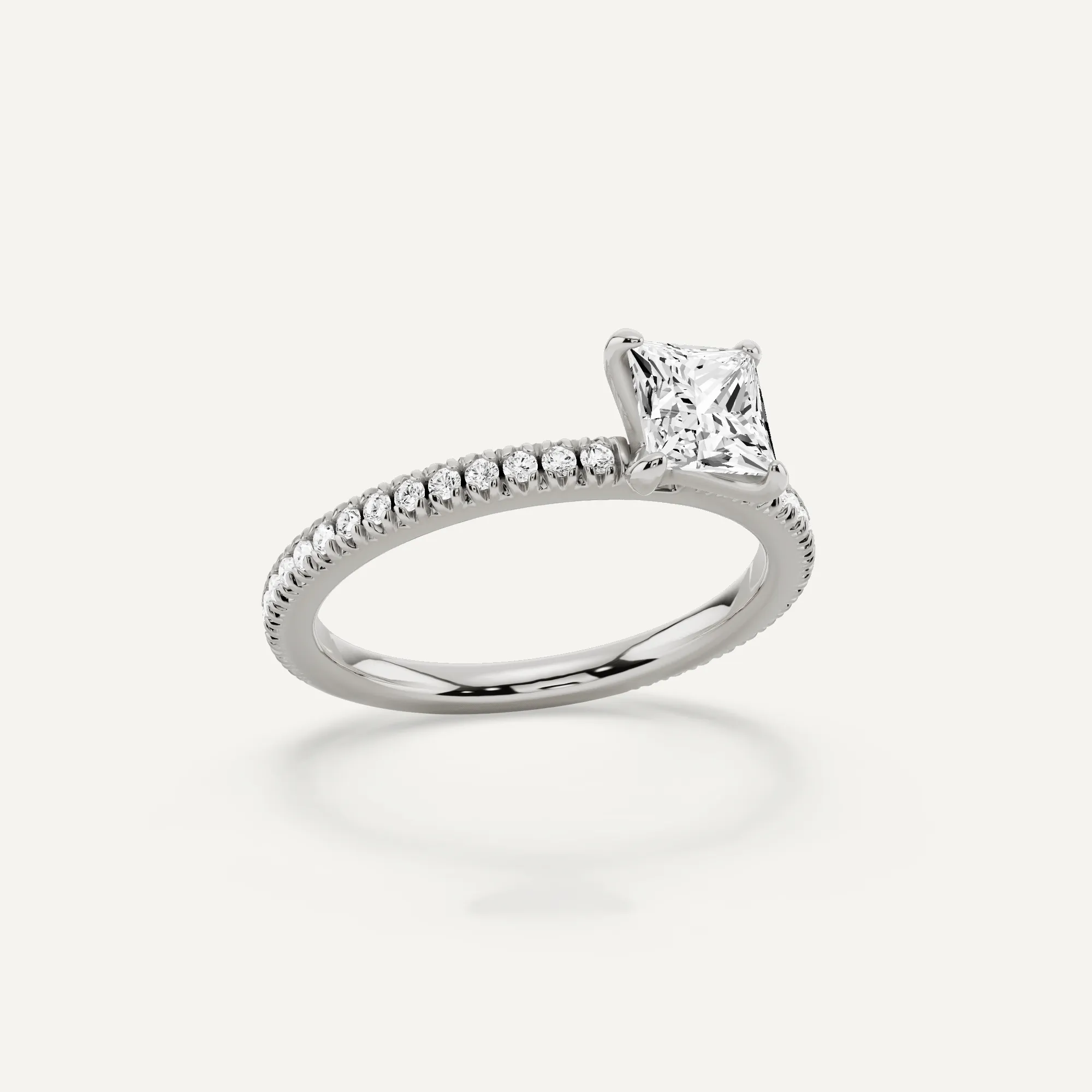 1 ctw Princess Diamond Pave Set Side Stone Engagement Ring