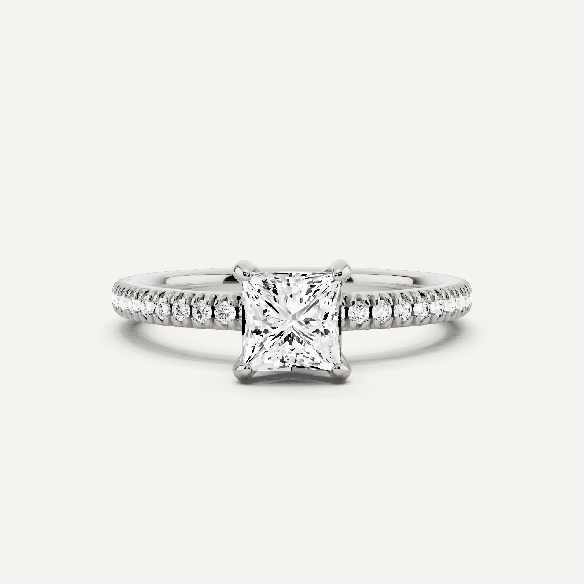 1 ctw Princess Diamond Pave Set Side Stone Engagement Ring