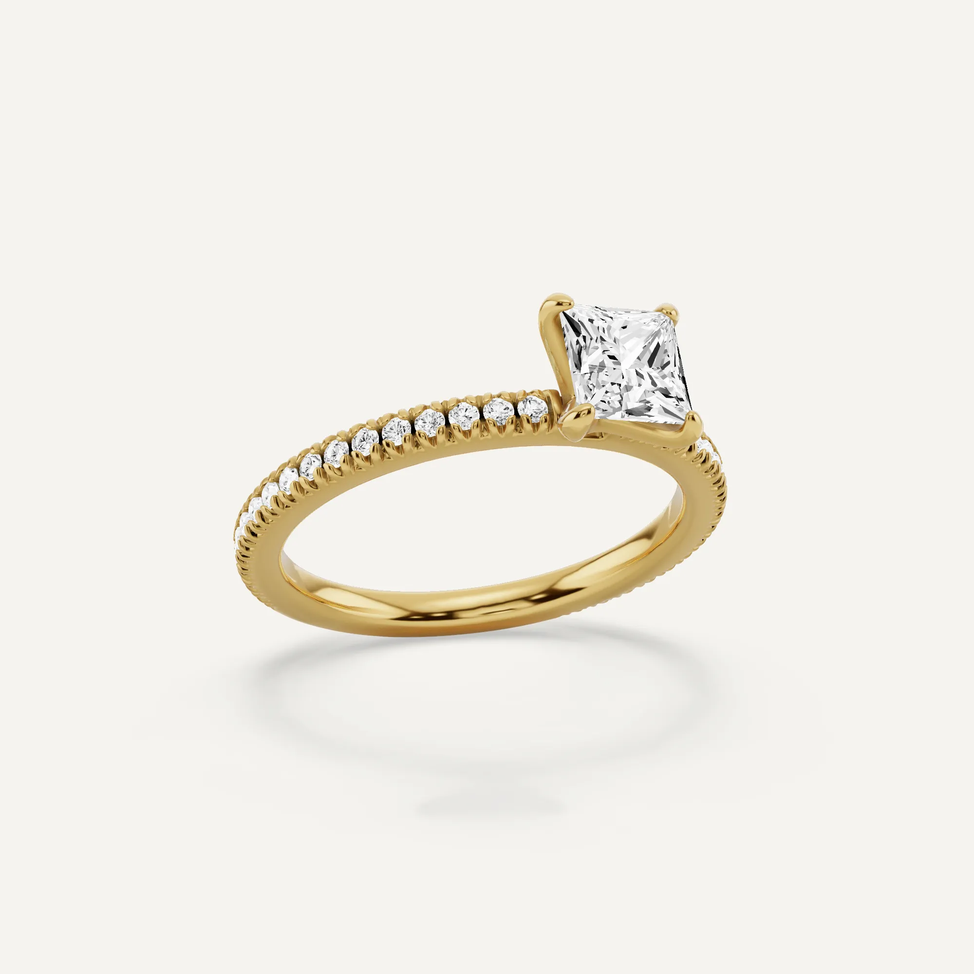 1 ctw Princess Diamond Pave Set Side Stone Engagement Ring