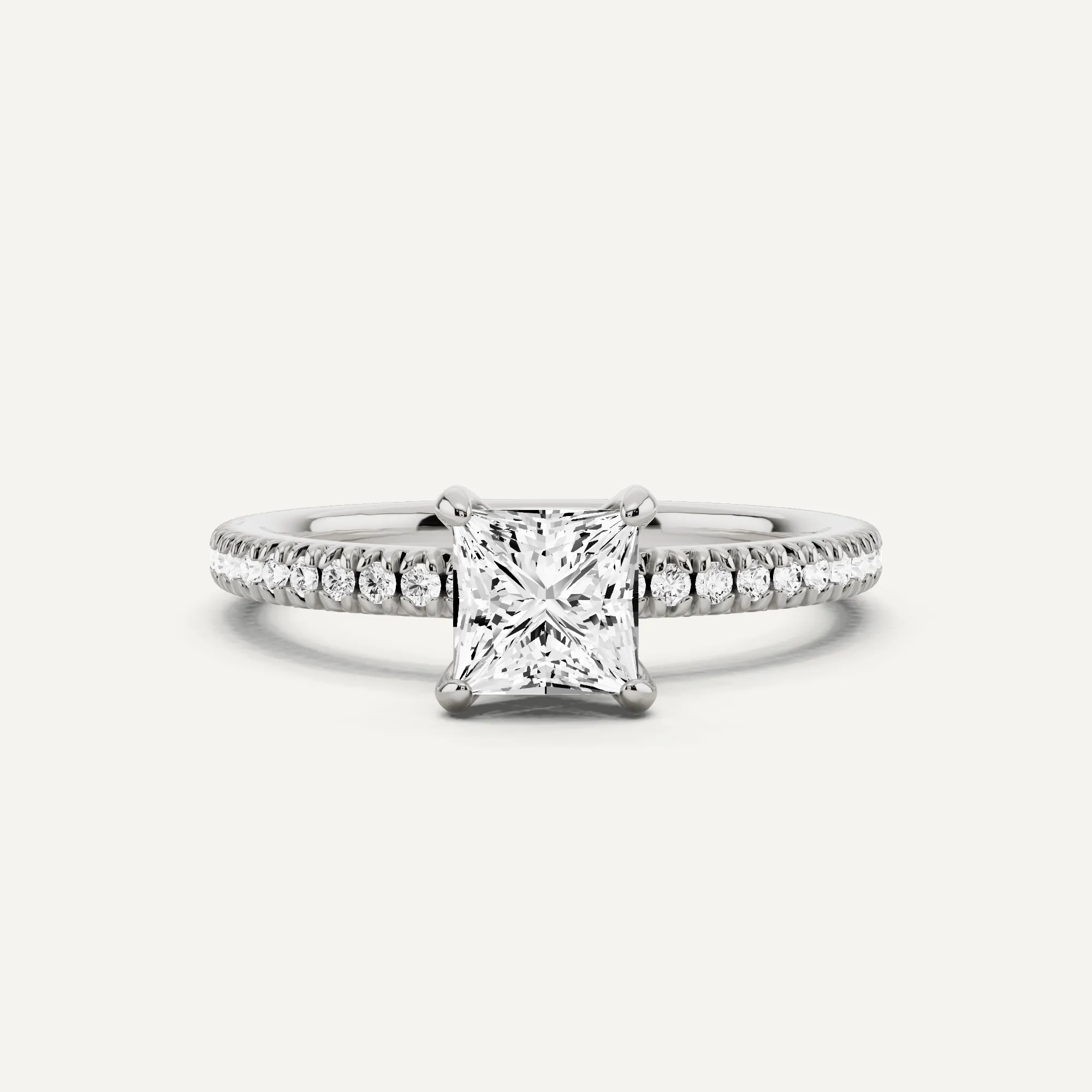 1 ctw Princess Diamond Pave Set Side Stone Engagement Ring