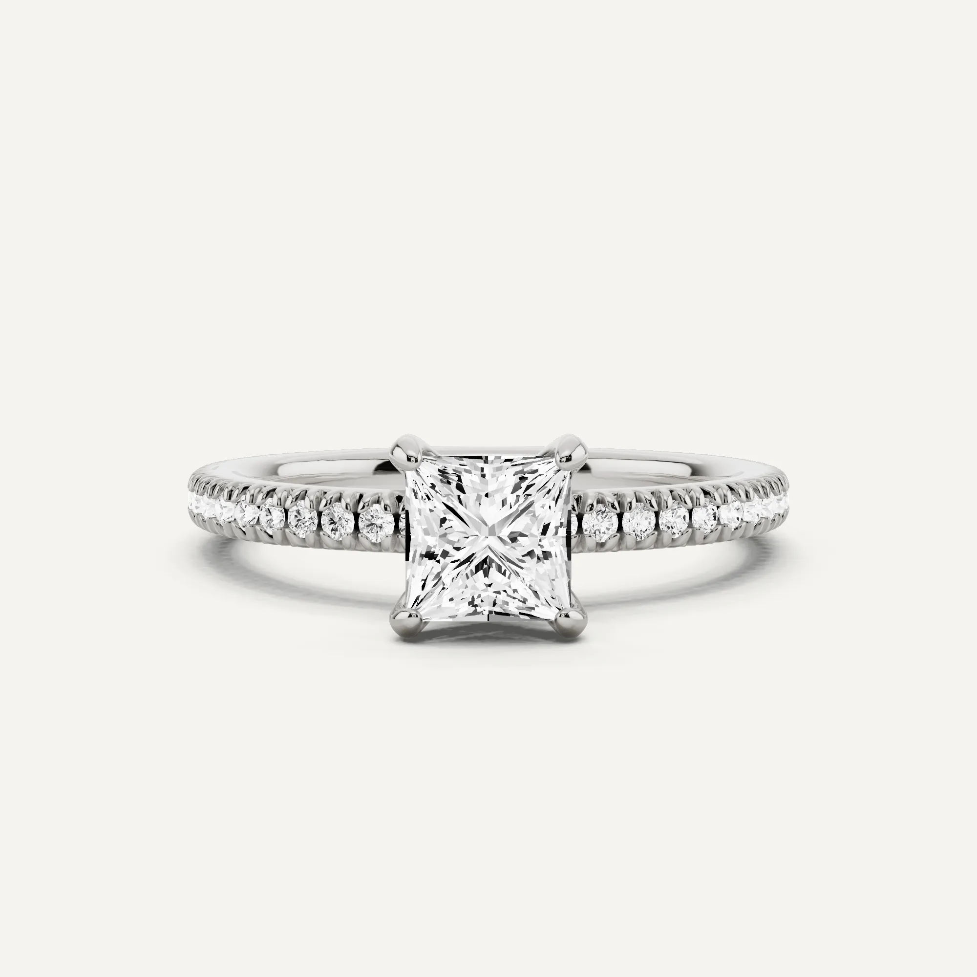 1 ctw Princess Diamond Pave Set Side Stone Engagement Ring