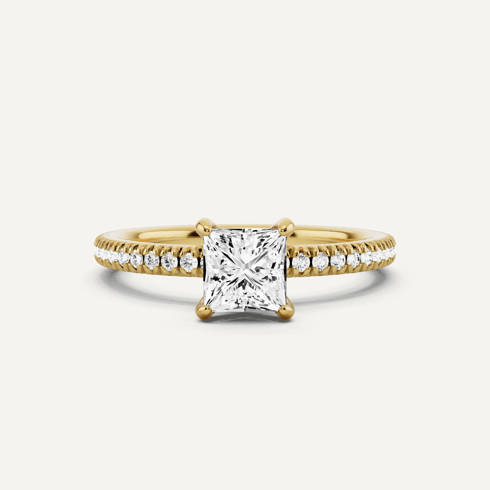 1 ctw Princess Diamond Pave Set Side Stone Engagement Ring