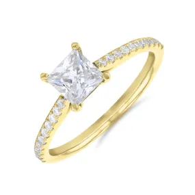 1.00ct Ophelia Shoulder Set Princess Cut Diamond Solitaire Engagement Ring | 18ct Yellow Gold