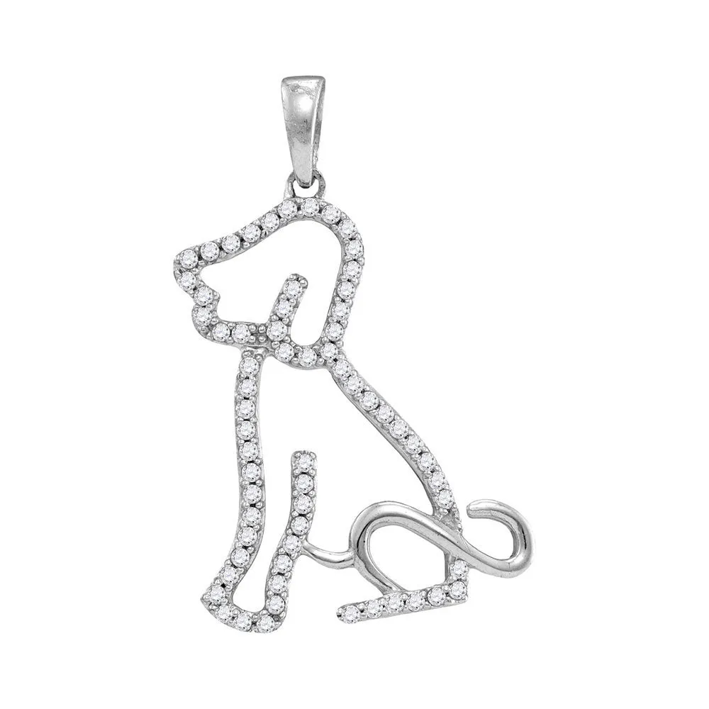 10kt White Gold Animal Dog Puppy Pendant with Sparkling Diamond Accent