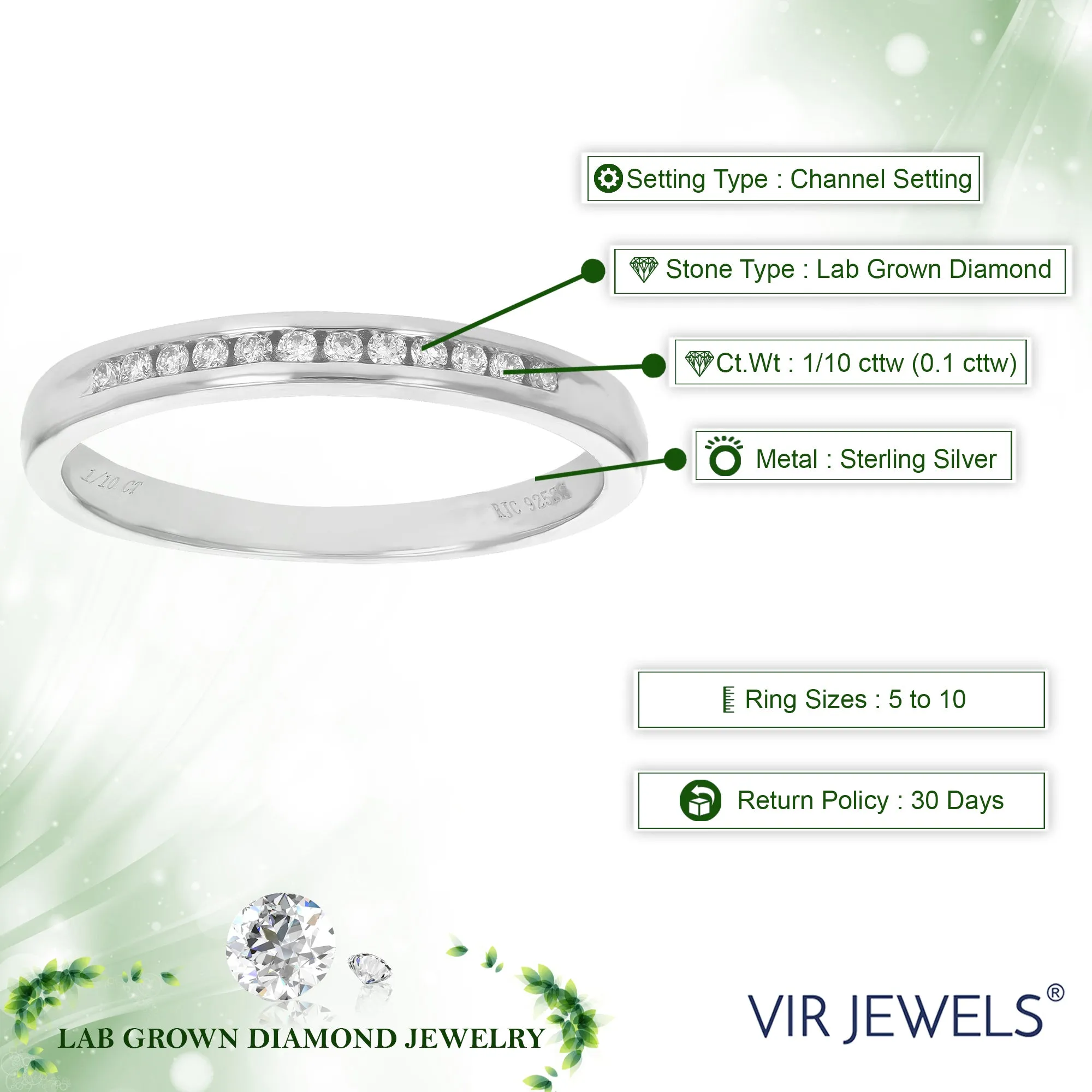 1/10 cttw Lab Grown Channel Diamond Wedding Band Sterling Silver