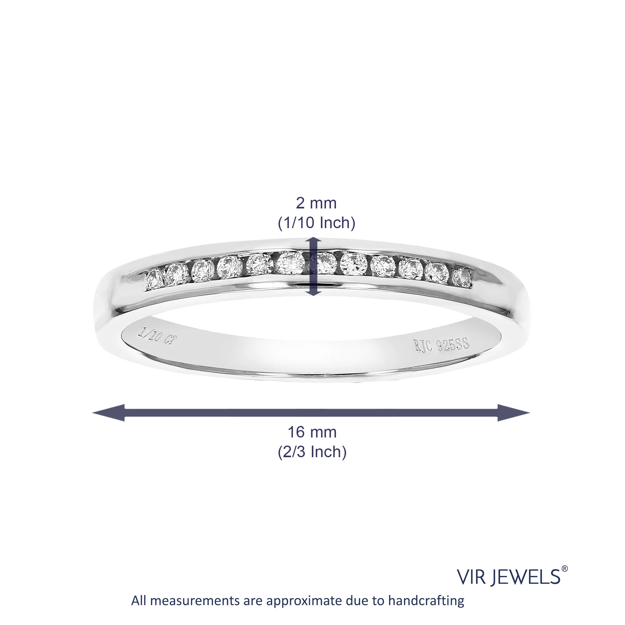 1/10 cttw Lab Grown Channel Diamond Wedding Band Sterling Silver