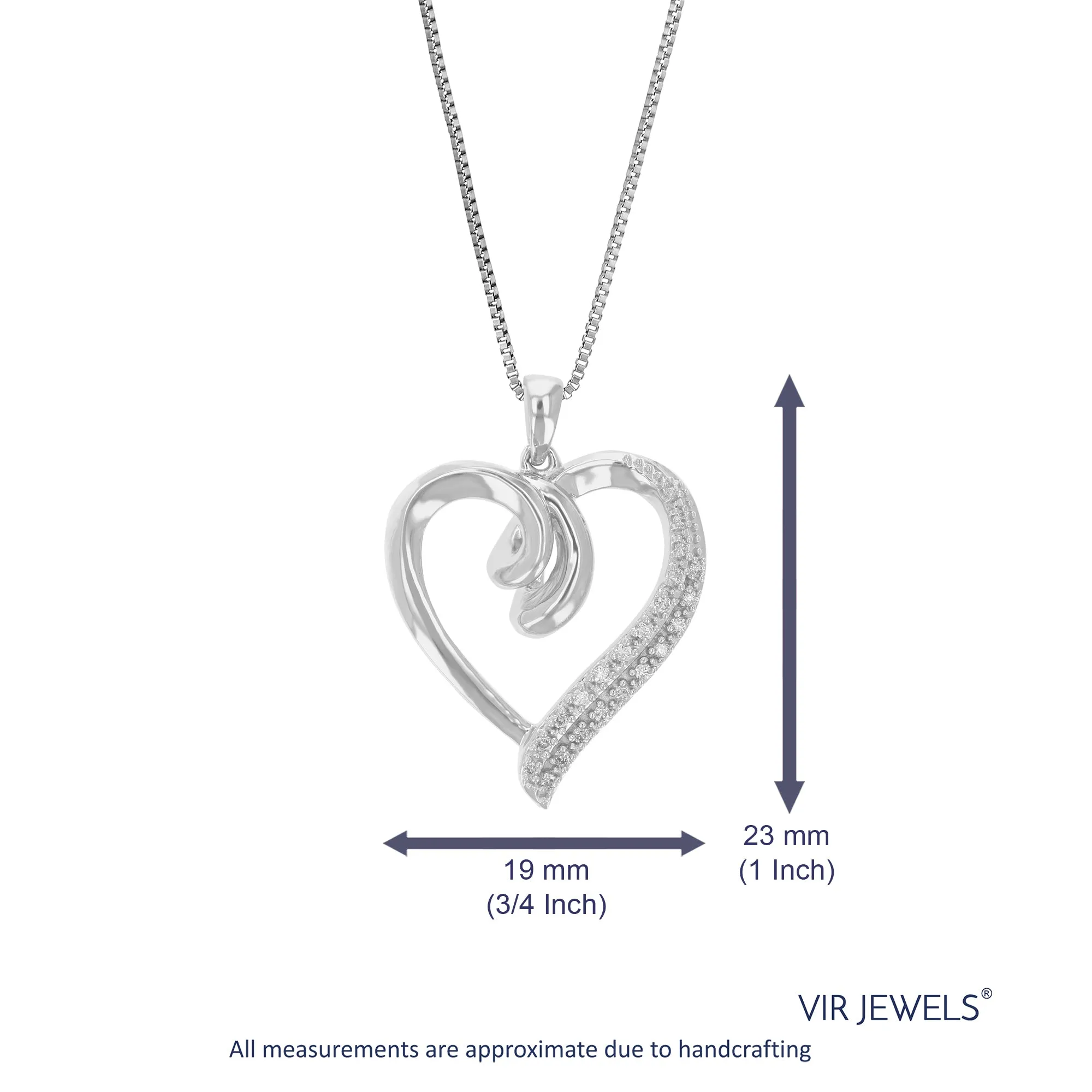1/10 cttw Lab Grown Diamond Heart Love Pendant in Sterling Silver