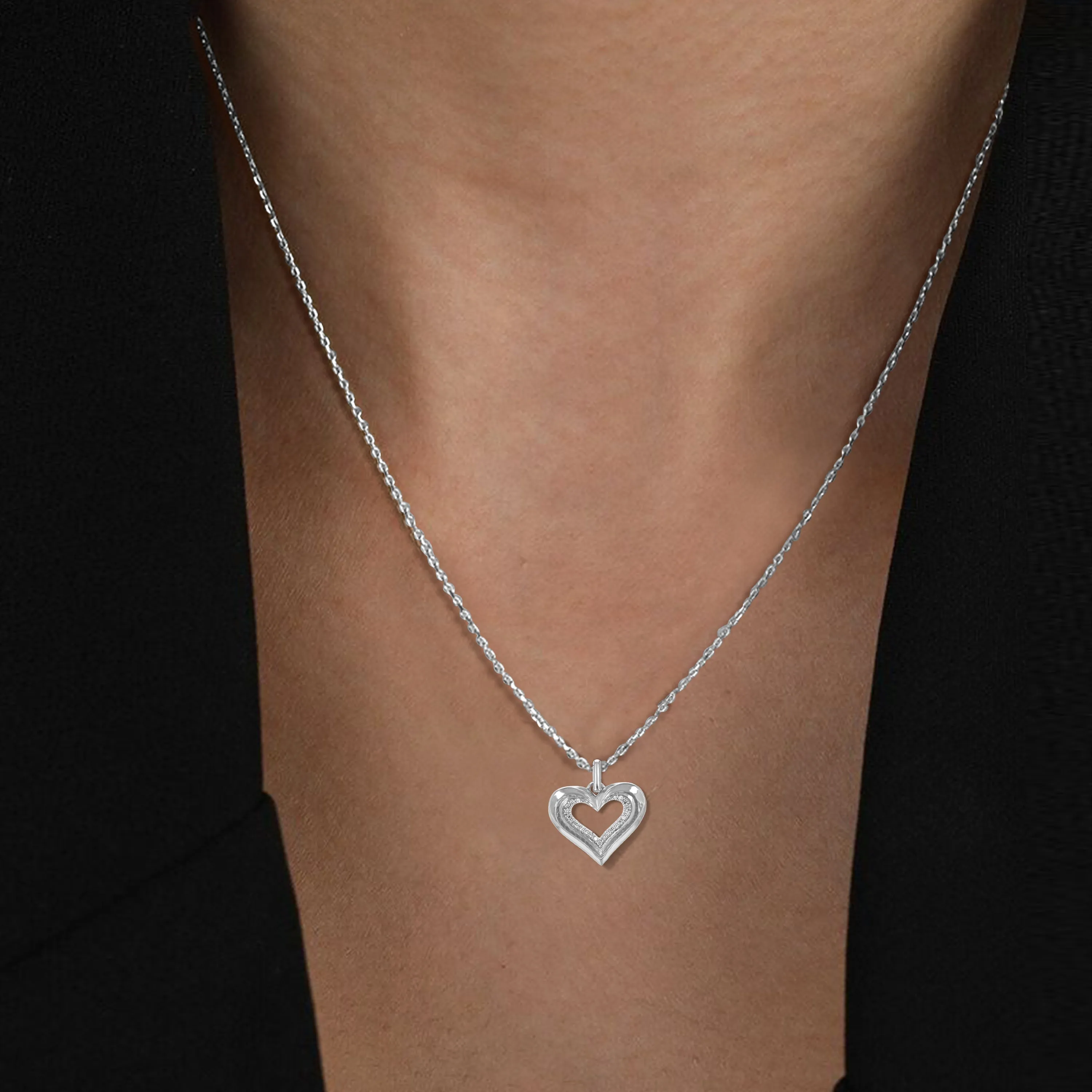 1/10 cttw Lab Grown Diamond Heart Pendant in .925 Silver