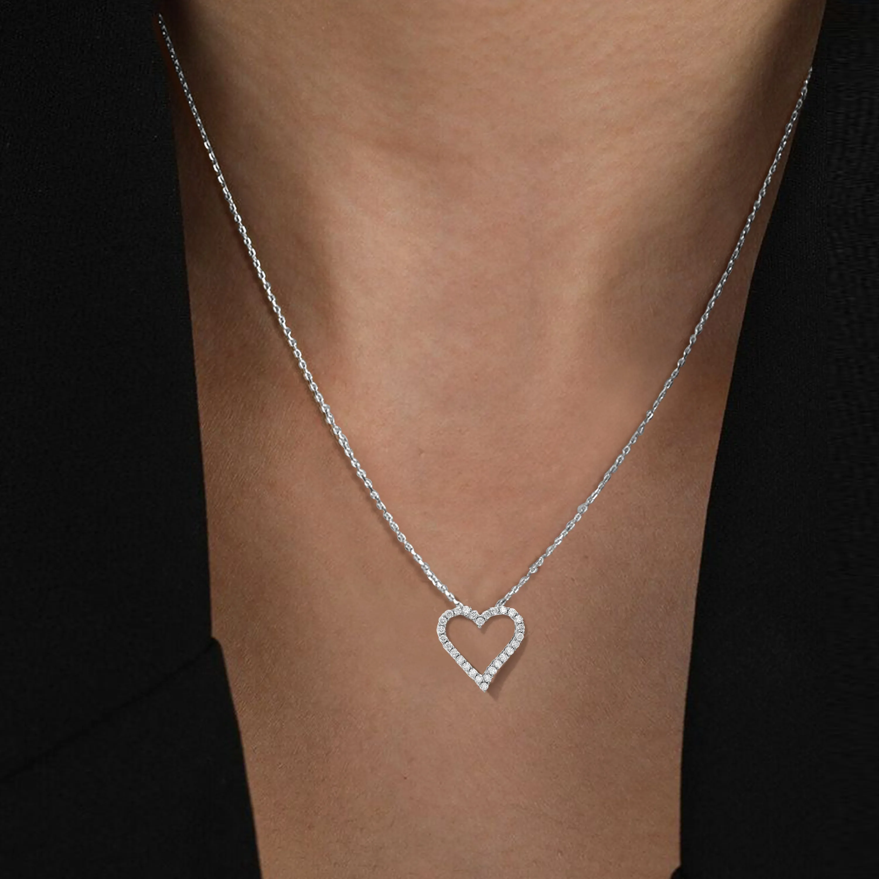 1/2 cttw Lab Grown Diamond Heart Pendant Necklace Sterling Silver