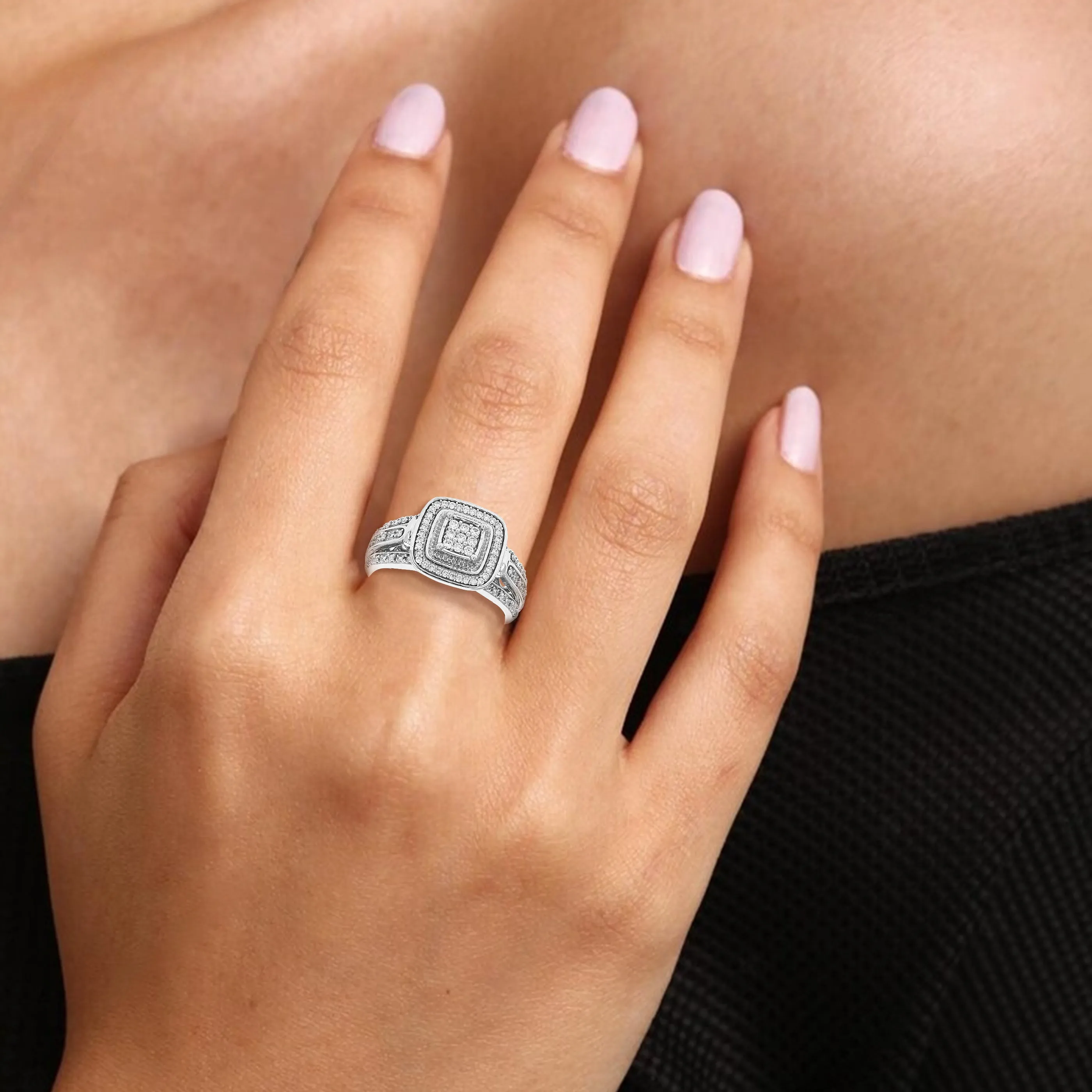 1/3 cttw Lab Grown Diamond Cushion Engagement Ring Sterling Silver