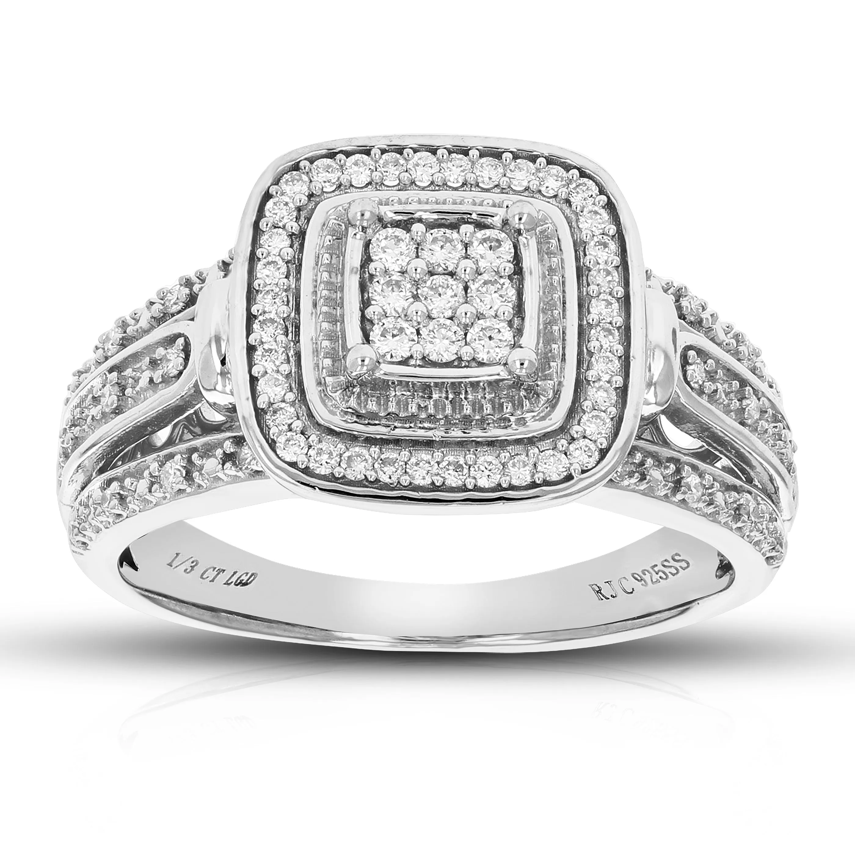 1/3 cttw Lab Grown Diamond Cushion Engagement Ring Sterling Silver