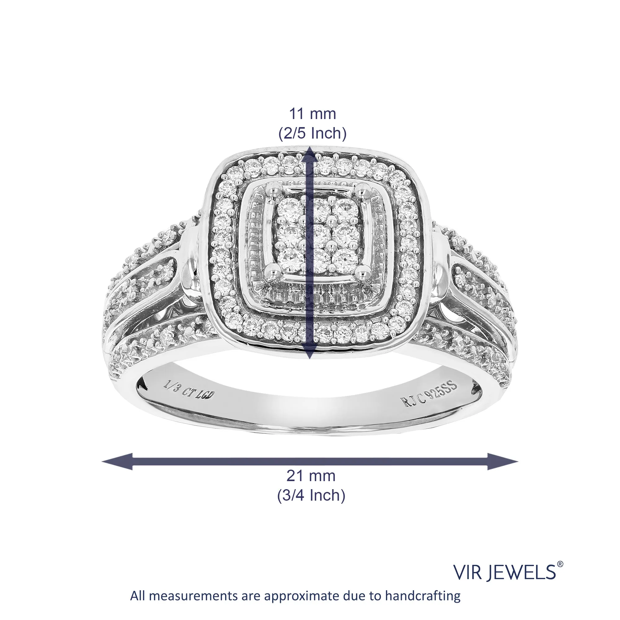 1/3 cttw Lab Grown Diamond Cushion Engagement Ring Sterling Silver