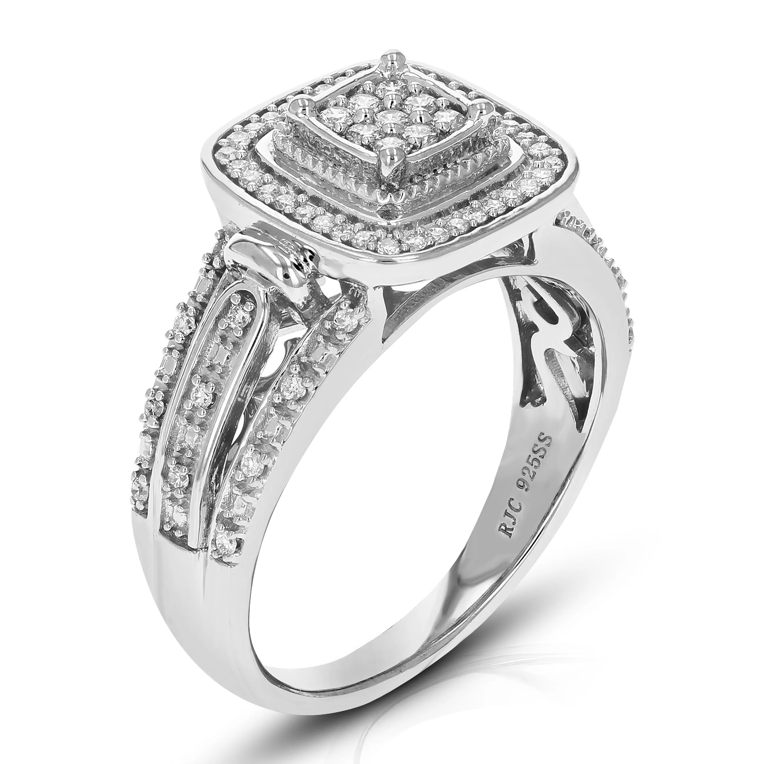 1/3 cttw Lab Grown Diamond Cushion Engagement Ring Sterling Silver