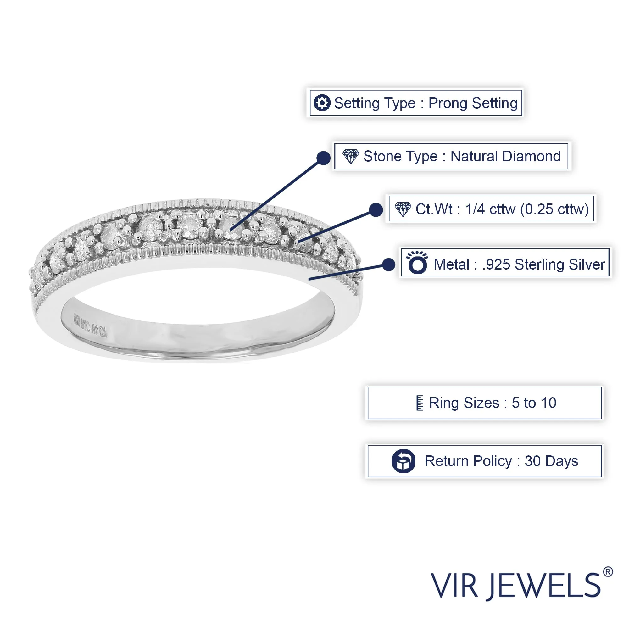 1/4 cttw Diamond Milgrain Wedding Band in Sterling Silver