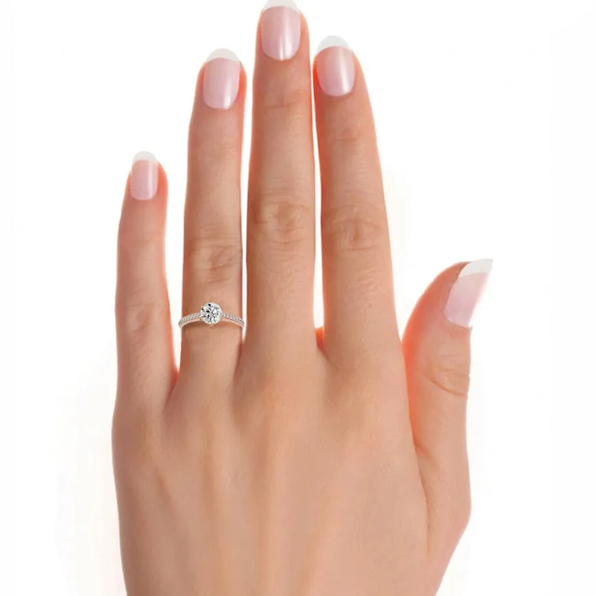1.47ct Solitaire High Shoulder Pave Diamond Engagement Ring