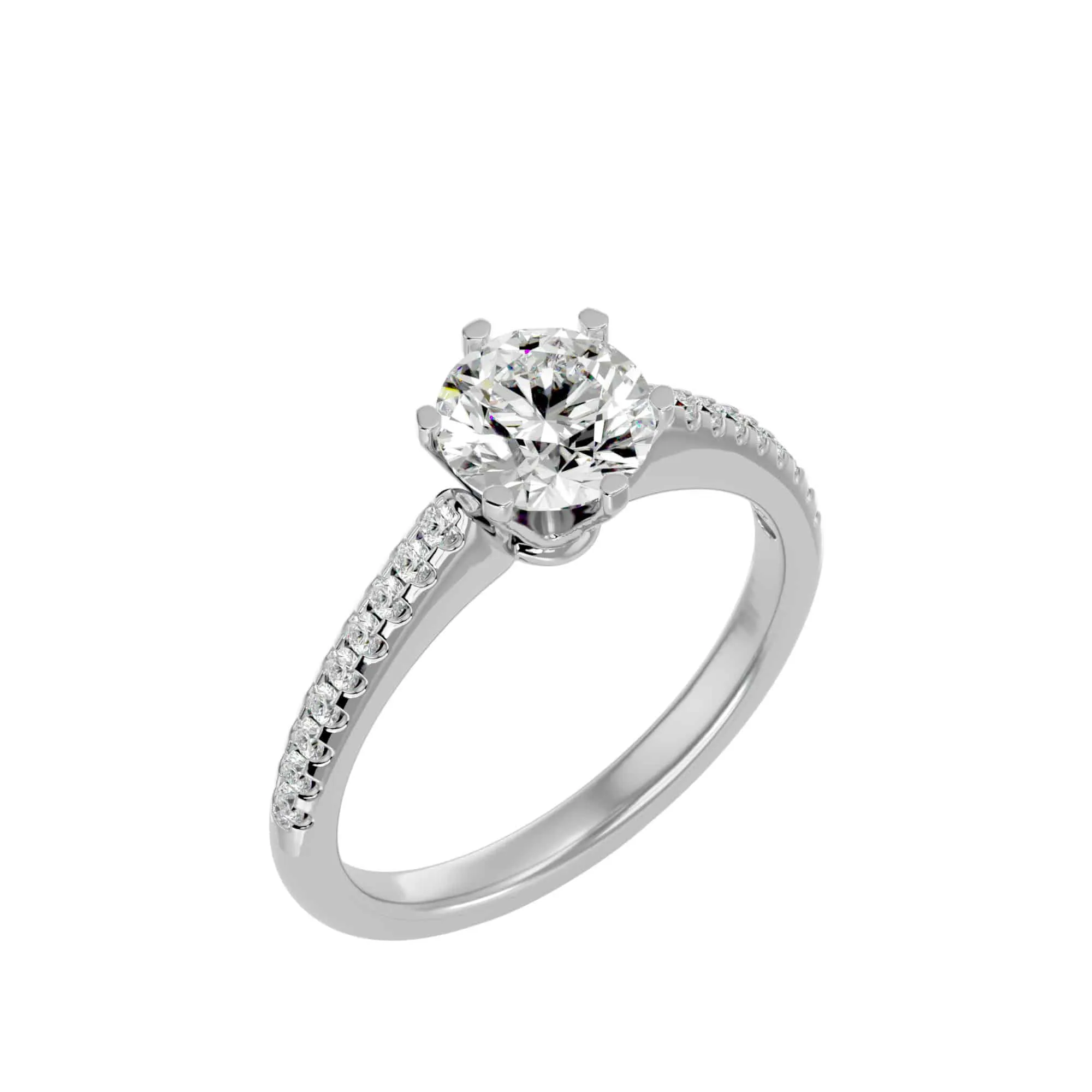 1.47ct Solitaire High Shoulder Pave Diamond Engagement Ring
