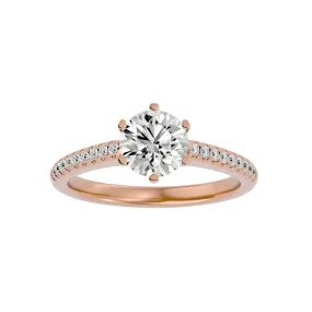 1.47ct Solitaire High Shoulder Pave Diamond Engagement Ring