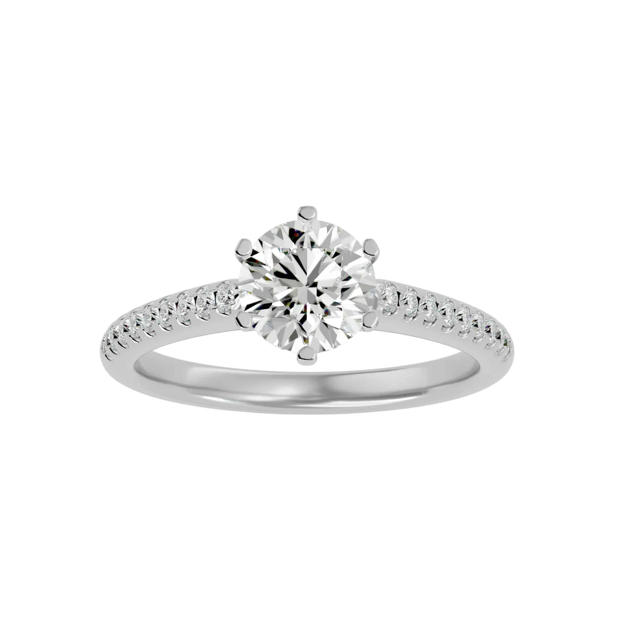 1.47ct Solitaire High Shoulder Pave Diamond Engagement Ring