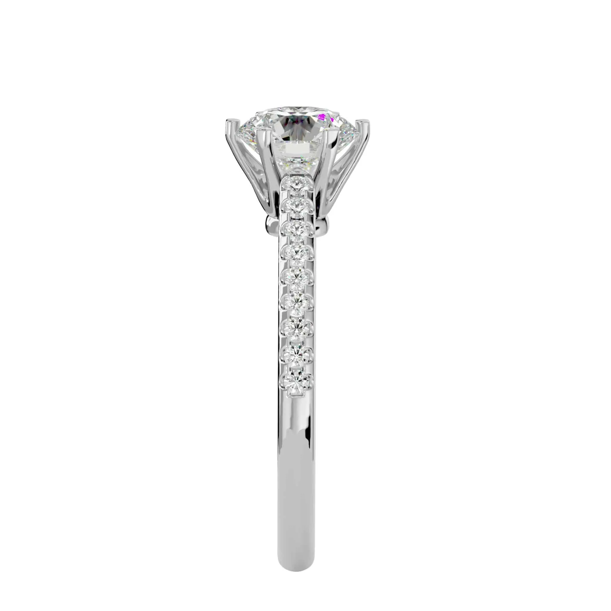 1.47ct Solitaire High Shoulder Pave Diamond Engagement Ring