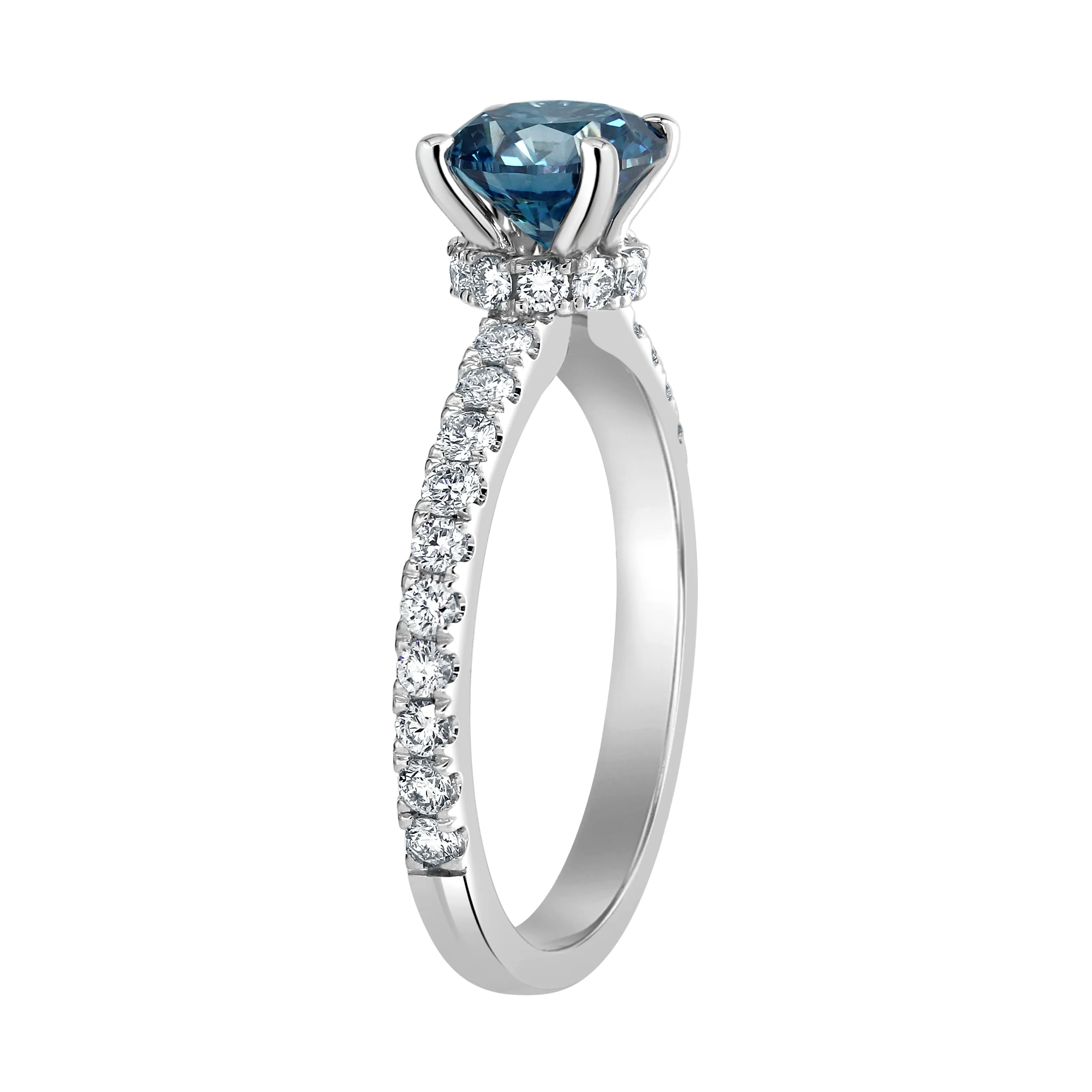 1.47ctw Lab Grown Emerald Cut Blue Diamond Ribbon Halo Engagement Ring