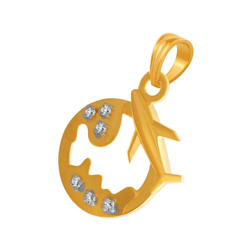 14k Earth Style Gold Pendent With A Aeroplane