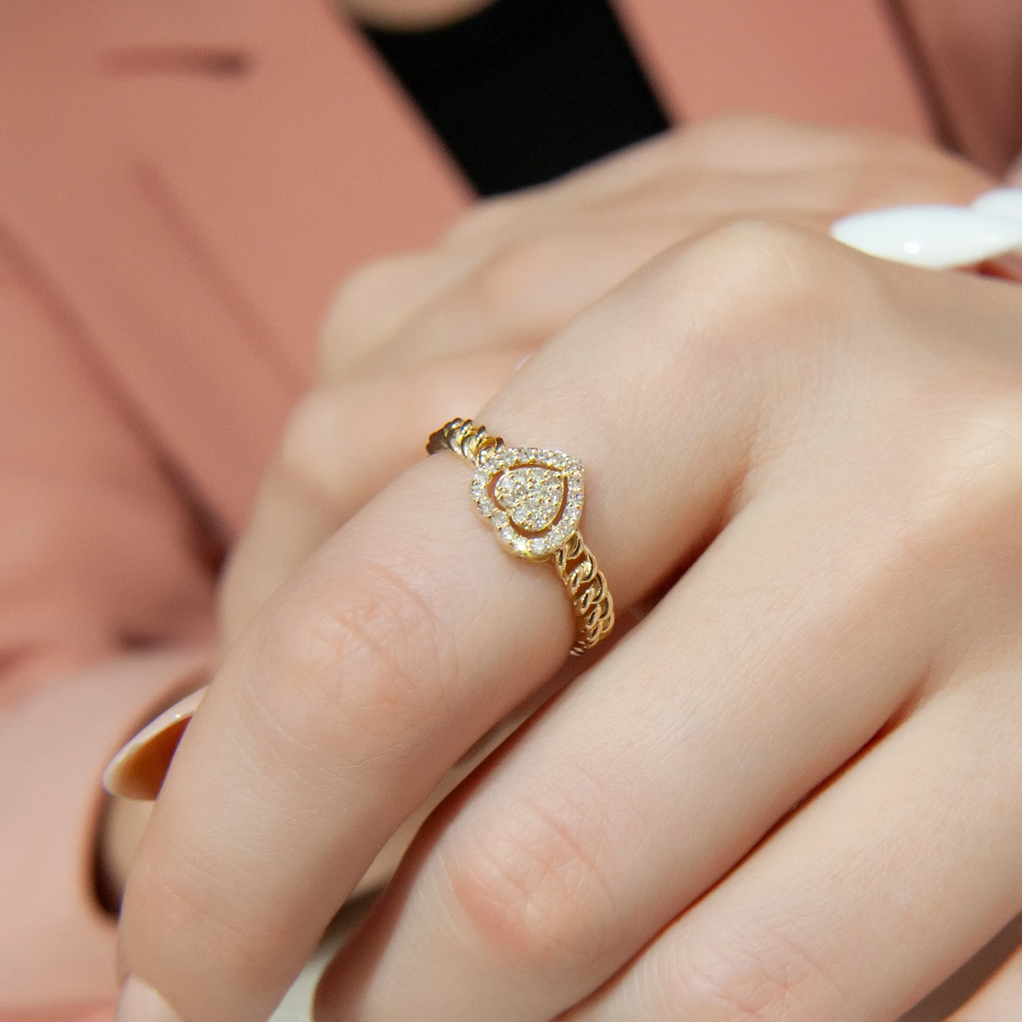 14K Gold Heart Diamond Ring