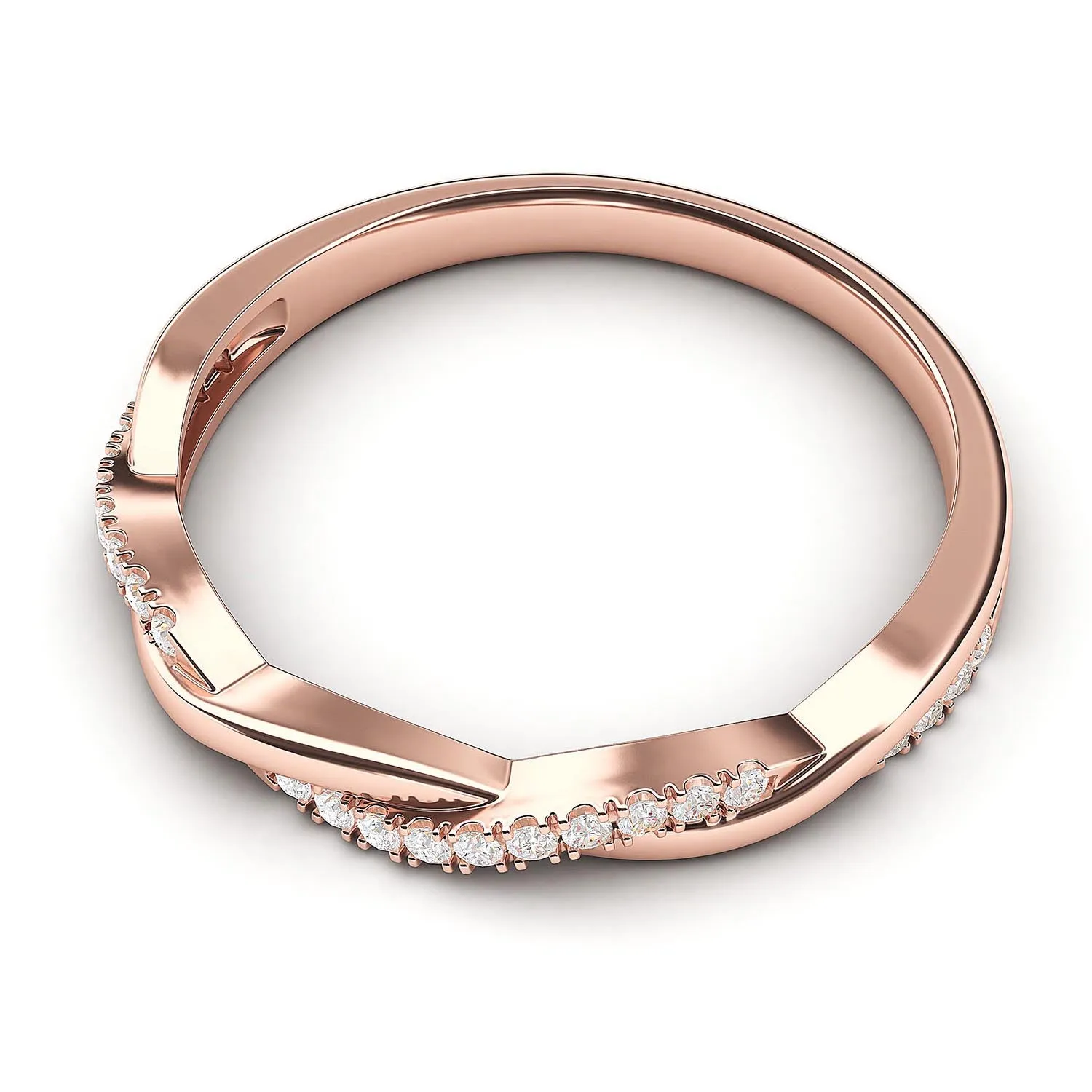 14k Rose Gold 2.5mm Petite Twisted Vine Simulated Diamond Ring Wedding Band Matching Ring