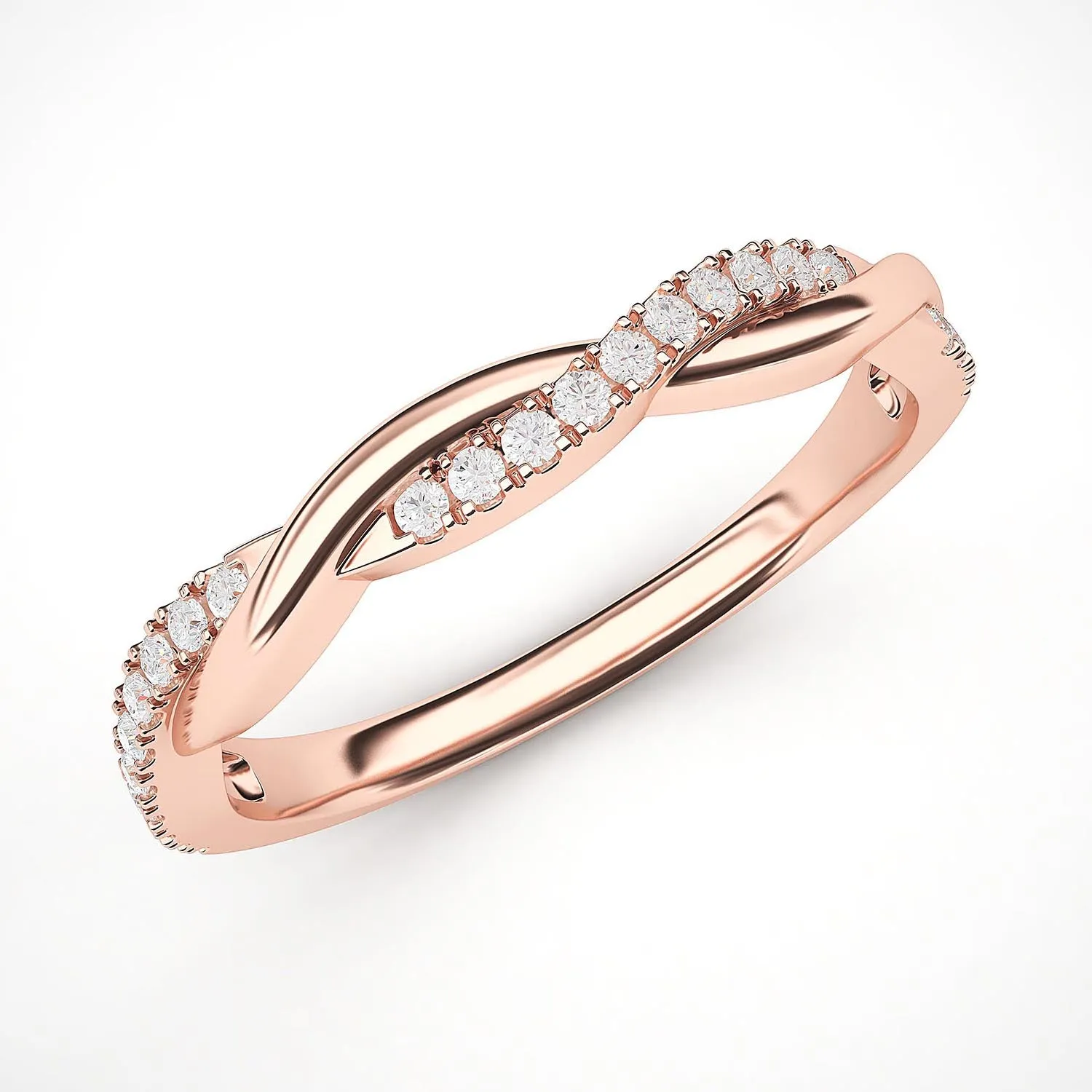 14k Rose Gold 2.5mm Petite Twisted Vine Simulated Diamond Ring Wedding Band Matching Ring