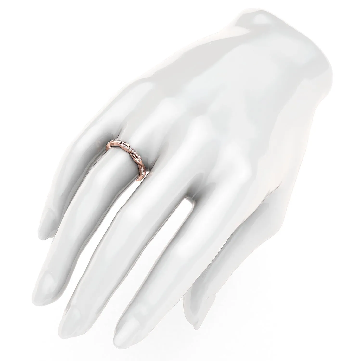 14k Rose Gold 2.5mm Petite Twisted Vine Simulated Diamond Ring Wedding Band Matching Ring