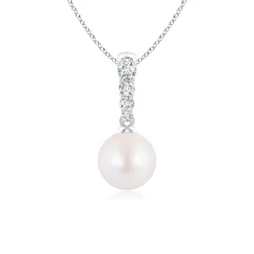 14K White Gold 7-7.5mm Akoya Pearl & Diamond Drop Necklace