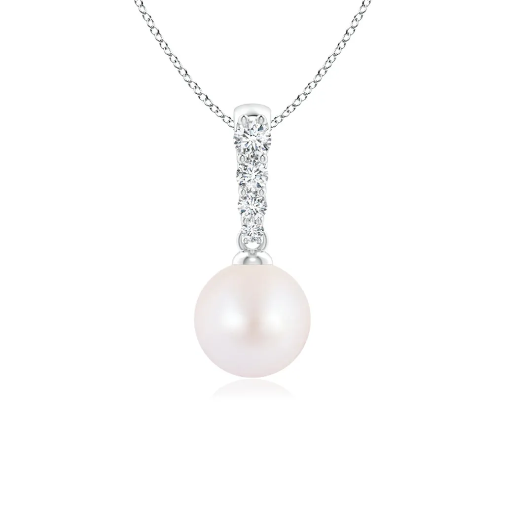 14K White Gold 7-7.5mm Akoya Pearl & Diamond Drop Necklace