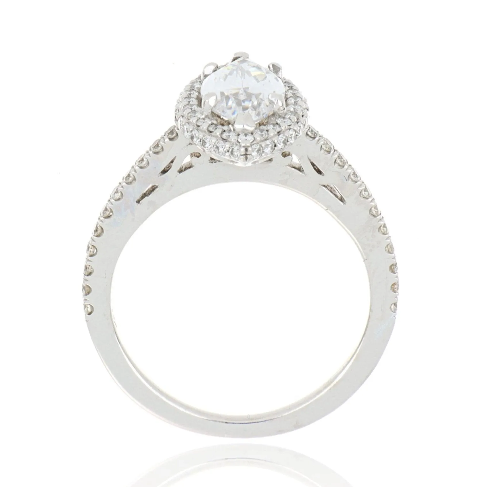 14k White Gold Diamond Halo Engagement Ring Semi Mount