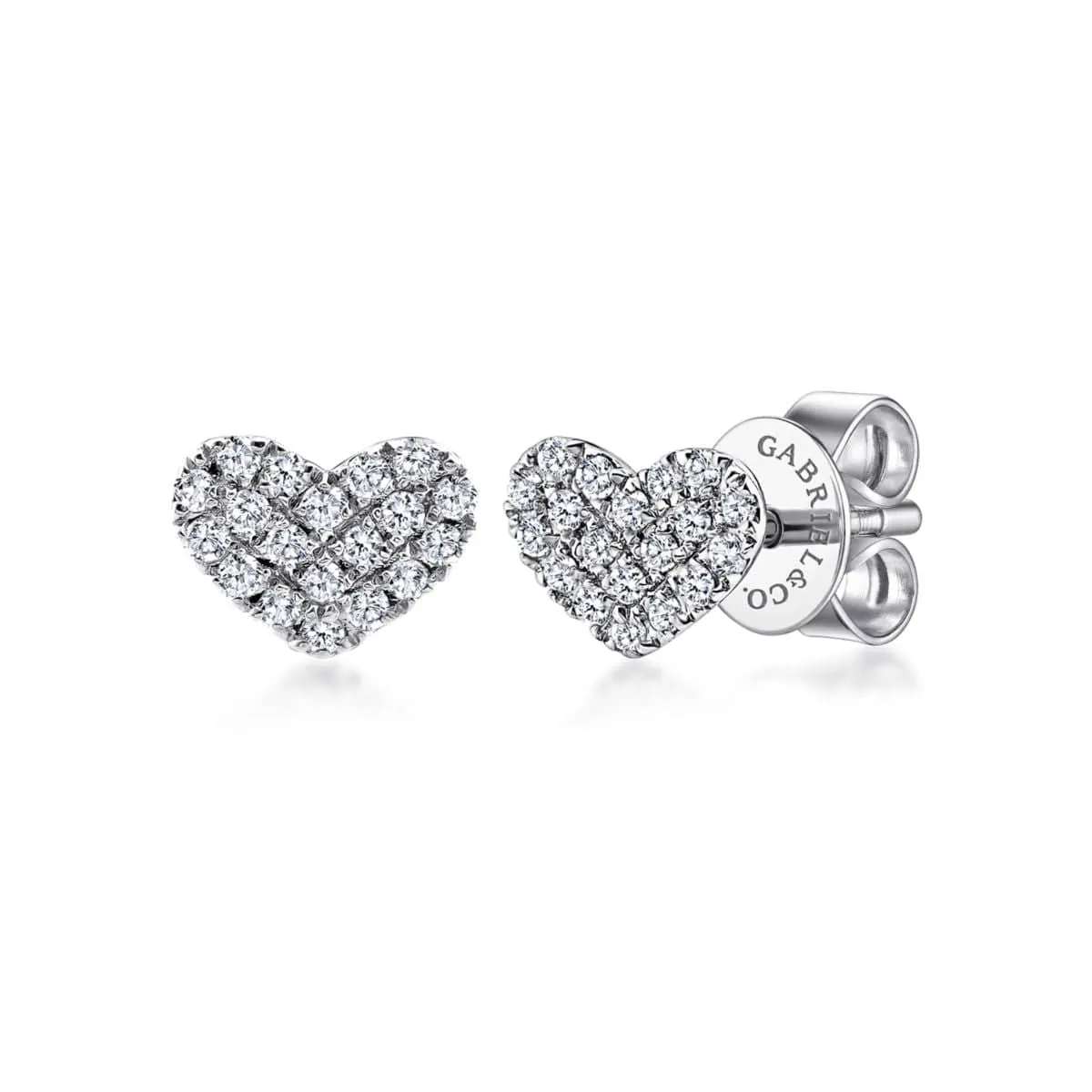 14K White Gold Heart Shaped Pavé Diamond Stud Earrings - EG13079W45JJ