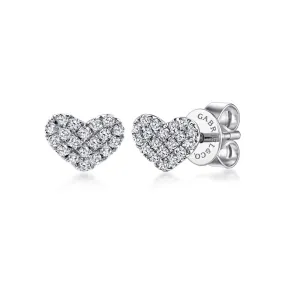 14K White Gold Heart Shaped Pavé Diamond Stud Earrings - EG13079W45JJ